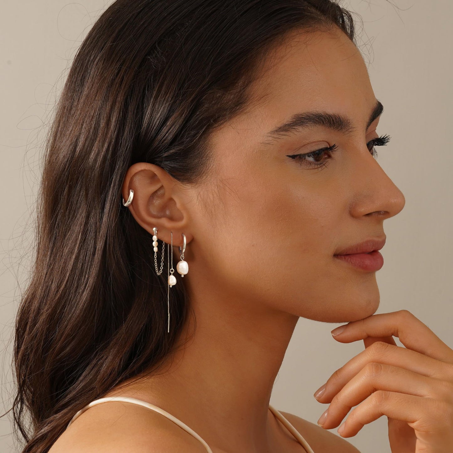 Moodear 925 Sterling Silver Earrings for Women - Trendy Pearl Dangle Hoop Huggie Hypoallergenic Earring Sets for Women Dainty Jewelry Gift
