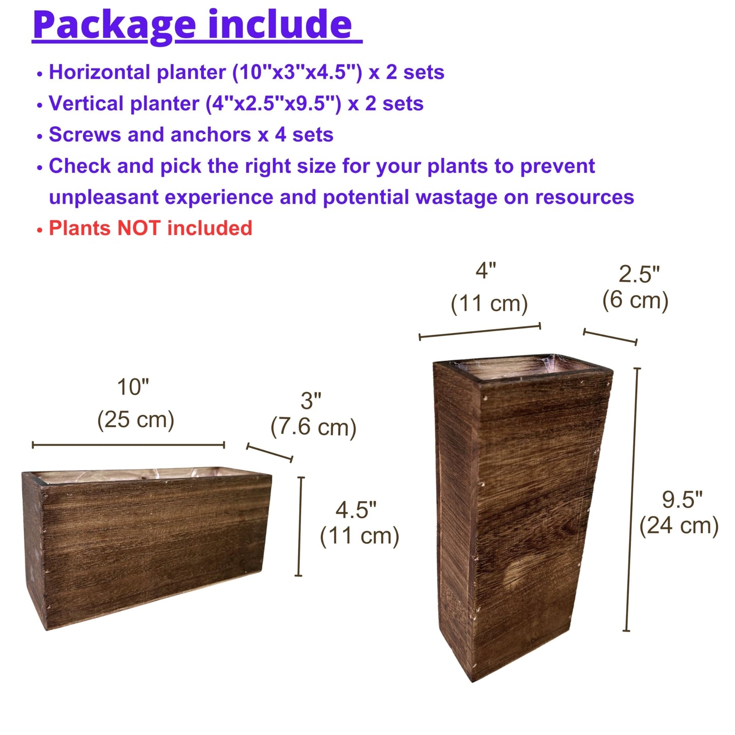LaLaGreen Wood Planter Box for Plants (4 Pack) Wooden Hanging Wall Planters for Indoor Plant Holder Vase for Dried Flowers, Modern Living Room Bedroom Kitchen Home Office Decor