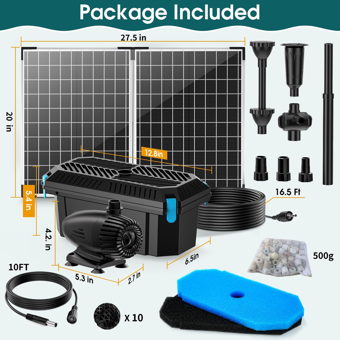 Antfraer 70W Solar Pond Filter with Water Pump, Solar Fountain Pump with Pond Filter Adjustable Flow, Pond Filter Box with Filter Medias for Outdoor Ponds Fish Tank Waterfall Water Features