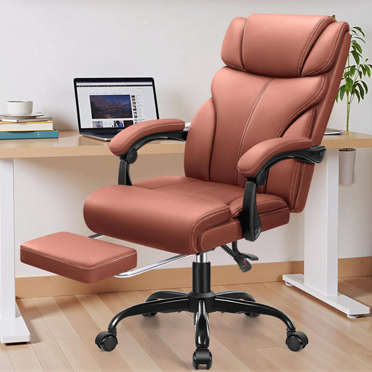 HeroSet Office Chair, Executive Big and Tall Leather Desk Chairs with Footrest, Ergonomic Breathable Computer Chair with Adjustable High Back, Lumbar Support Swivel PC Chairs with Rocking Function