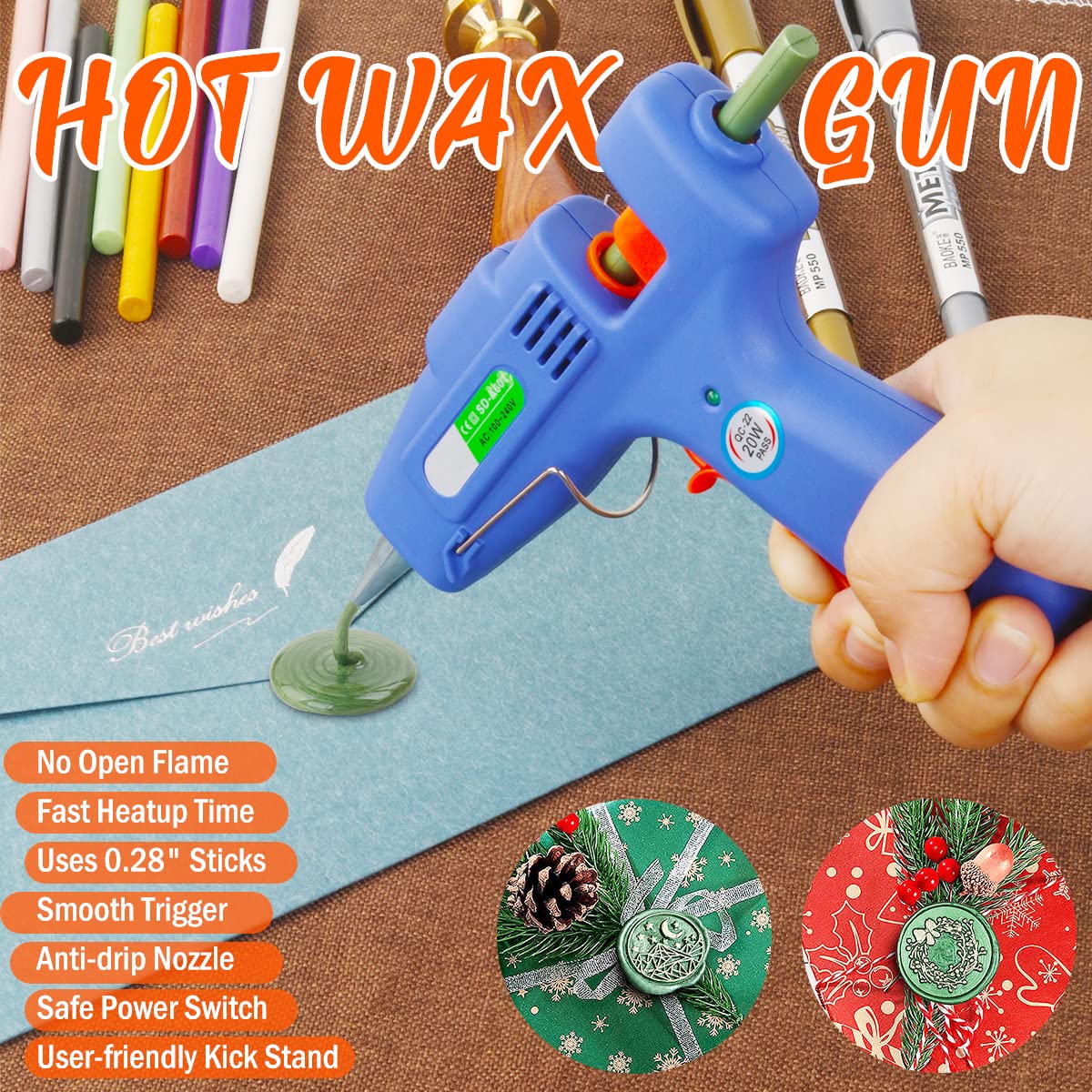 Wax Seal Kits, Wasole 40Pcs Blue Sea Sealing Wax Sticks with Glue Gun + 2Pcs Wax Seal Pens for Wax Seal Stamp, Great for Wedding Invitations, Birthday Cards, Envelopes, Gift Wrapping