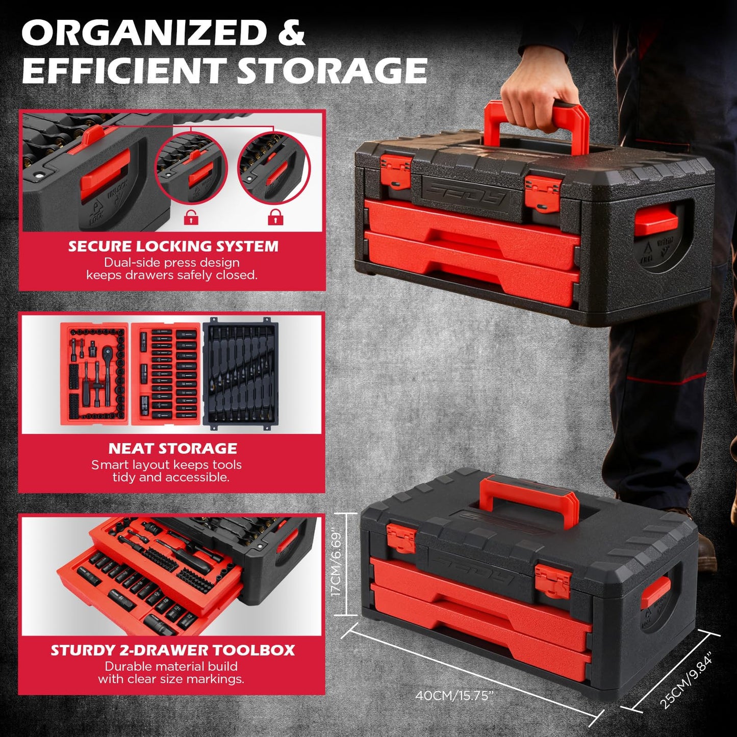 Premium 132-Piece Mechanics Tool Set, SAE/Metric 1/4" & 3/8" Drive Socket Set, Ratcheting Wrenches, Extensions & Adapters, Quick-Release Ratchet, Professional Auto Repair Tool Kit with Storage Case