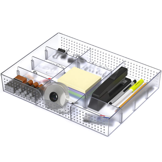 Simple Houseware Drawer Organizer Tray with 9 Adjustable Compartments, Gray