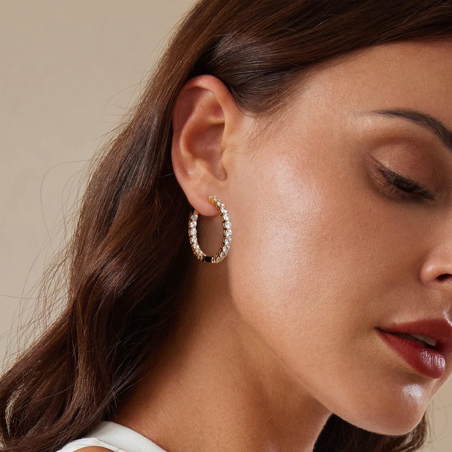 WOSTU Gold Hoop Earrings Yellow Gold Plated Cubic Zirconia Hoops for Women, Anniversary, Valentine's Day, Mother's Day, Birthday Gift