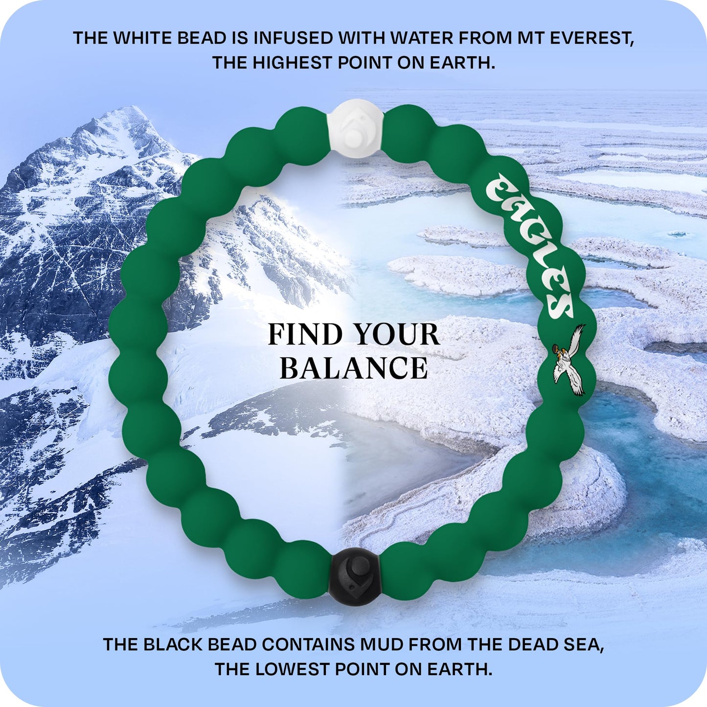 Lokai NFL Football Collection Silicone Beaded Bracelet, Philadelphia Eagles Home Field (Medium) - For Women & Men, Silicone Jewelry Fashion -On for Comfortable Fit