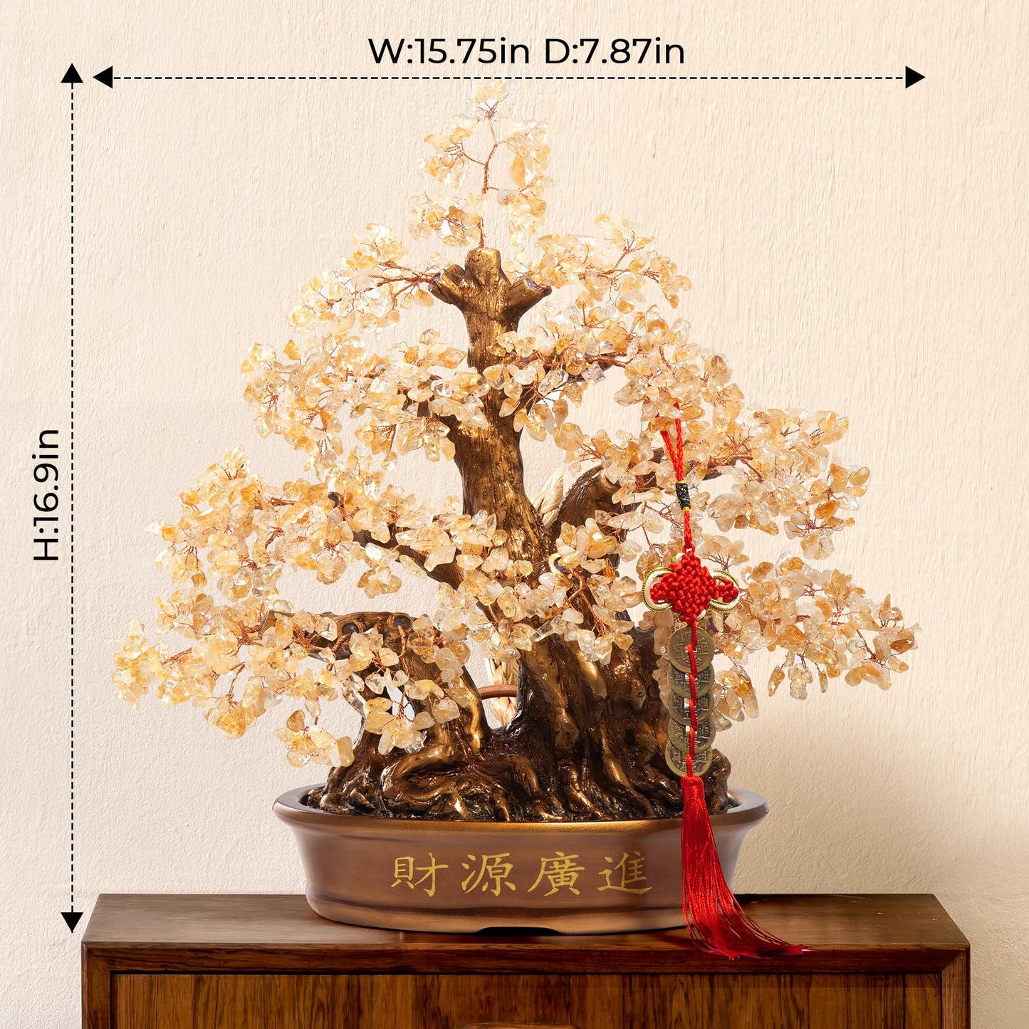 Natural Citrine Gemstone Crystal Bonsai Tree of Life （1,300 Gemstone Count） Large Feng Shui Money Chakra Tree for Luck and Wealth Desk Decoration 18 Inches