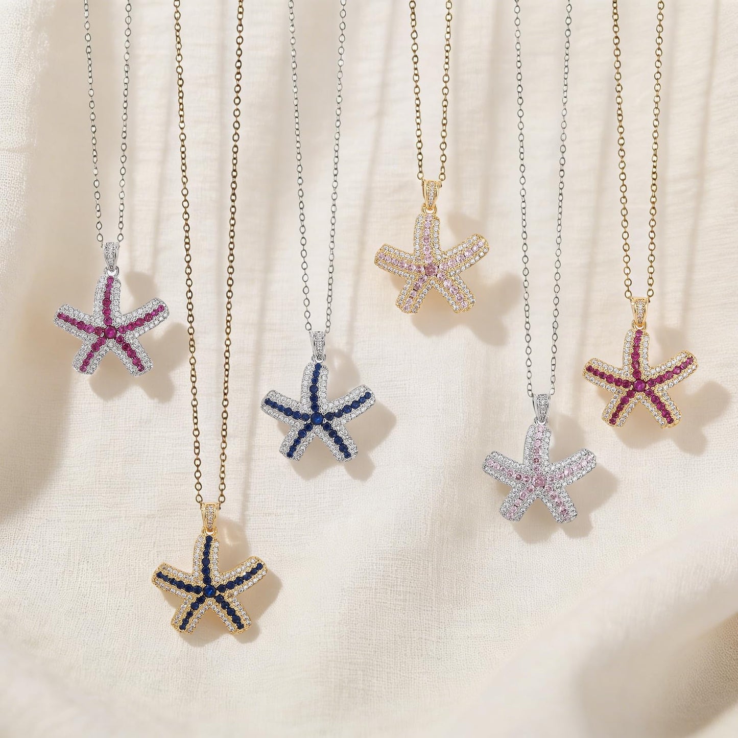 crataly CZ And Ruby Starfish Necklace For Women-Gold Plated July Birthstone Necklace Valentine's Day Mother's Day Christams Birthday Gifts