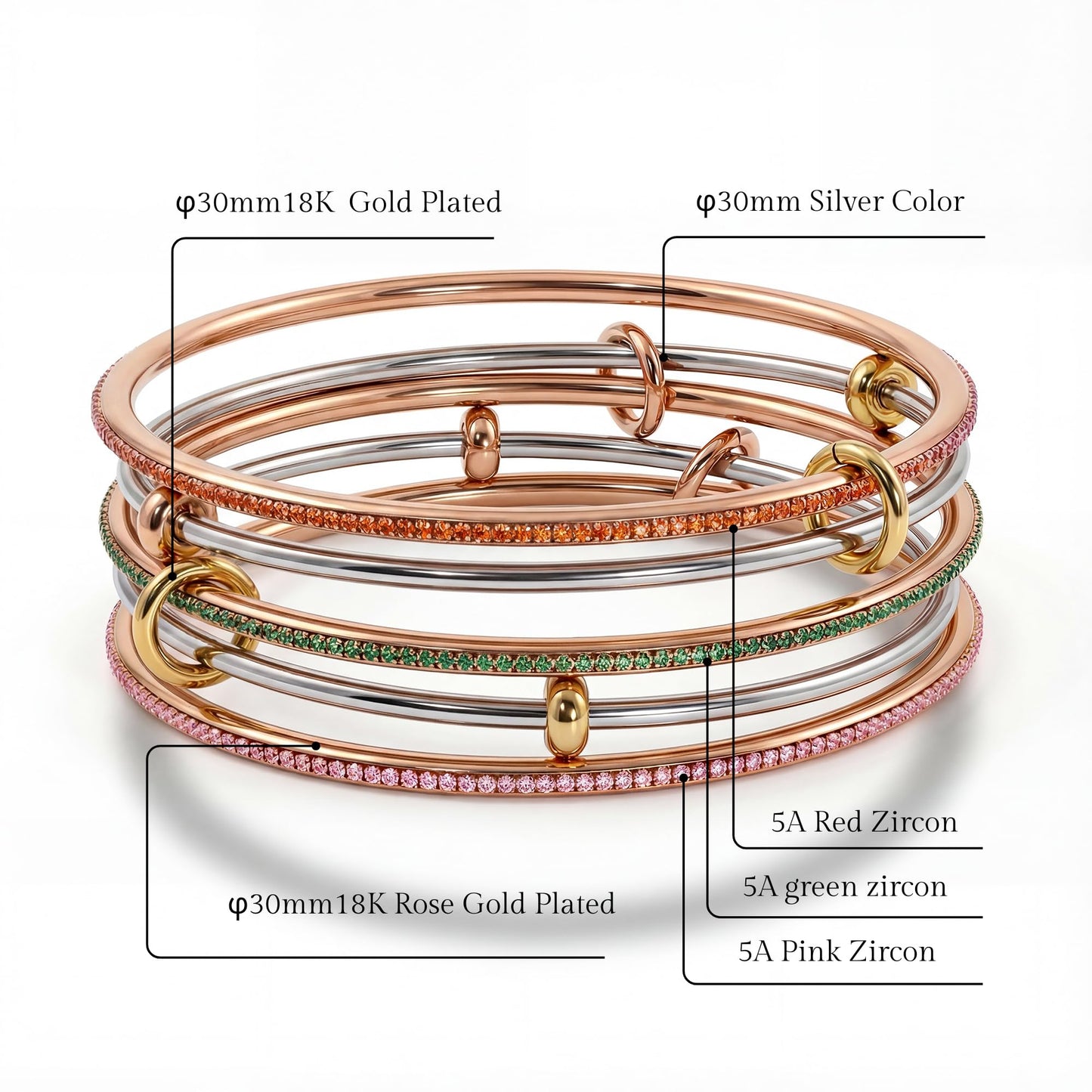 MIUSISHIYU 5-pack Gold Bracelets for Women Stacking Bangle - 18K Mixed Metal Tri-Color Rolling Interlocking Bands, Cubic Zirconia Fidget Anxiety Jewelry,Perfect Gifts for Mom Wife Grandma