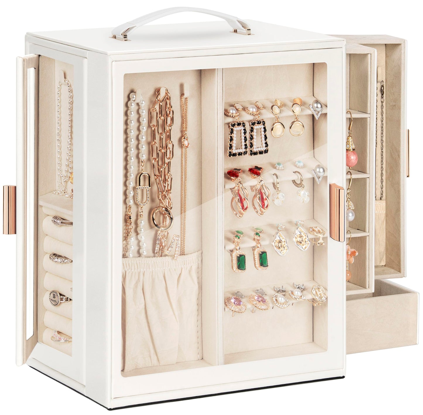 TORIBIO Large Jewelry Box for Women Girls,Big Leather Jewelry Organizer for Necklaces Rings Earrings Gift Bracelets Storage with Drawer,Great Gift for Her