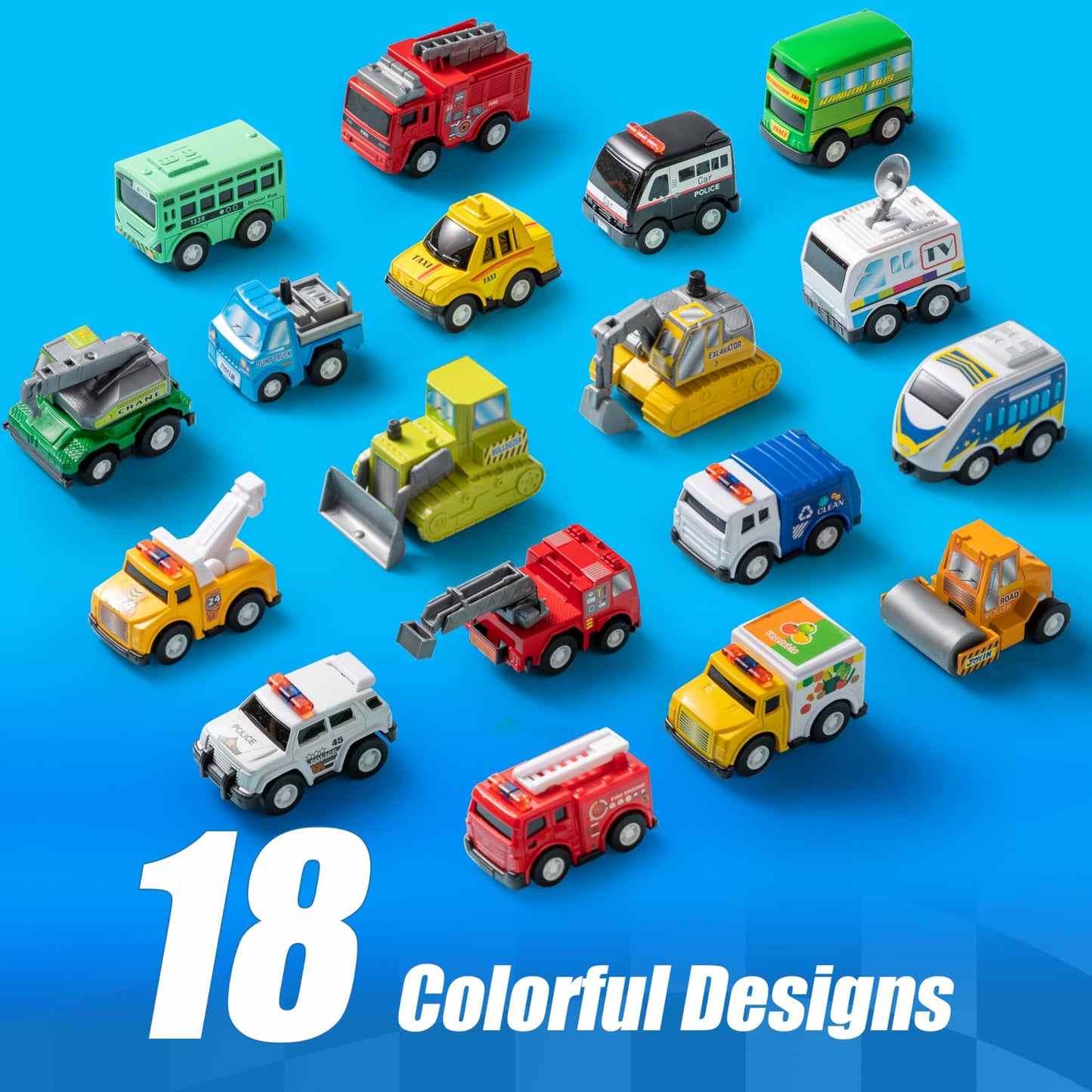 JOYIN 18 Pcs Pull Back City Cars and Trucks Toy Vehicles Set, Friction Powered Mini Cars Toys for Toddlers, Party Favors for Kids 3-5, Birthday Gifts for Boys and Girls, Goodie Bag Stuffers
