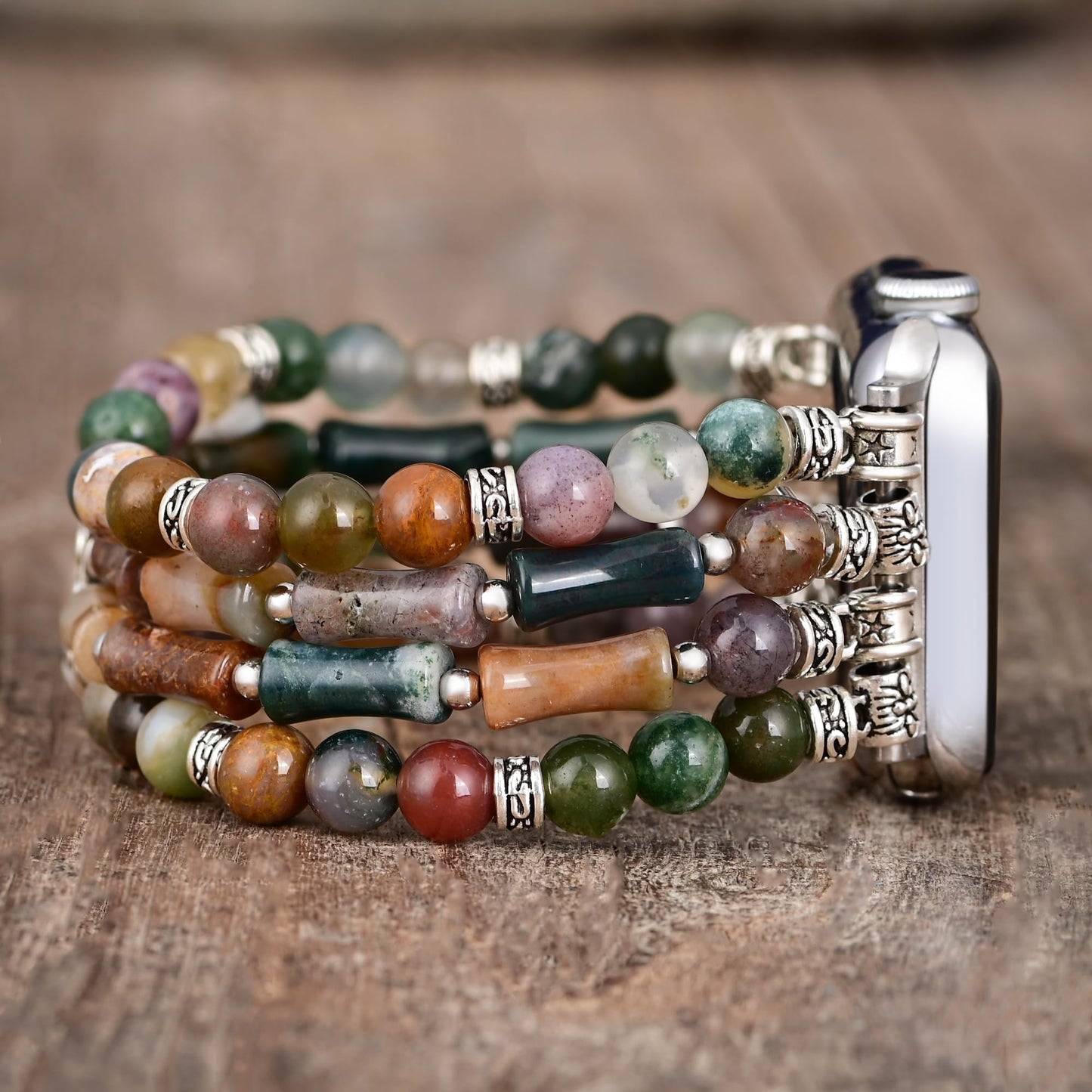 Jasper Handmade Stretch Watch Band: Boho Jasper Handmade Watch Band Bohemian Natural Stone Smartwatch Stretch Bands Compatible with Apple Watch 38mm/40mm/41mm/42mm/44mm/45mm (Vintage Agate, 38mm-45mm S size(5.75''-6.25''))