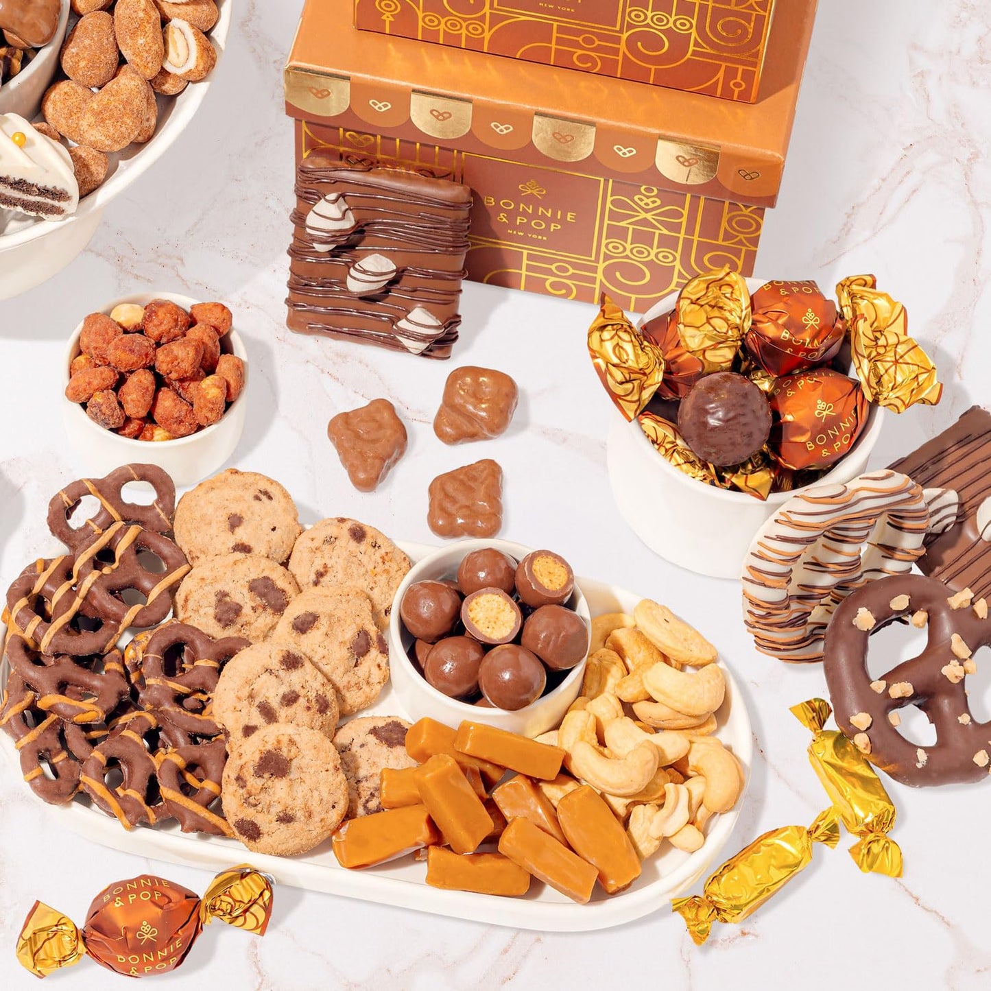 Gift Basket Tower, Chocolate Candy Snack Treat Gift Box Assortment - Men, Women, Corporate, Office, Employee, Appreciation, Thank You, Party- Bonnie and Pop (Chocolate)