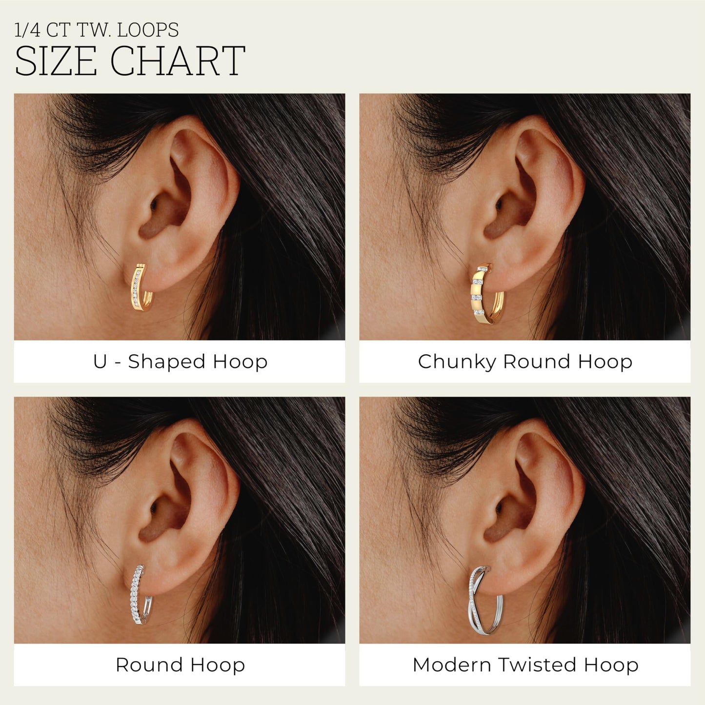 Gilded 1/4 Carat Total Weight Lab-Grown Diamond U-Shaped Hoop Earrings for Women in 14KT Gold Plated Sterling Silver | Hypoallergenic Fine Jewelry | Click Top Closure | SI1 Clarity, F Color