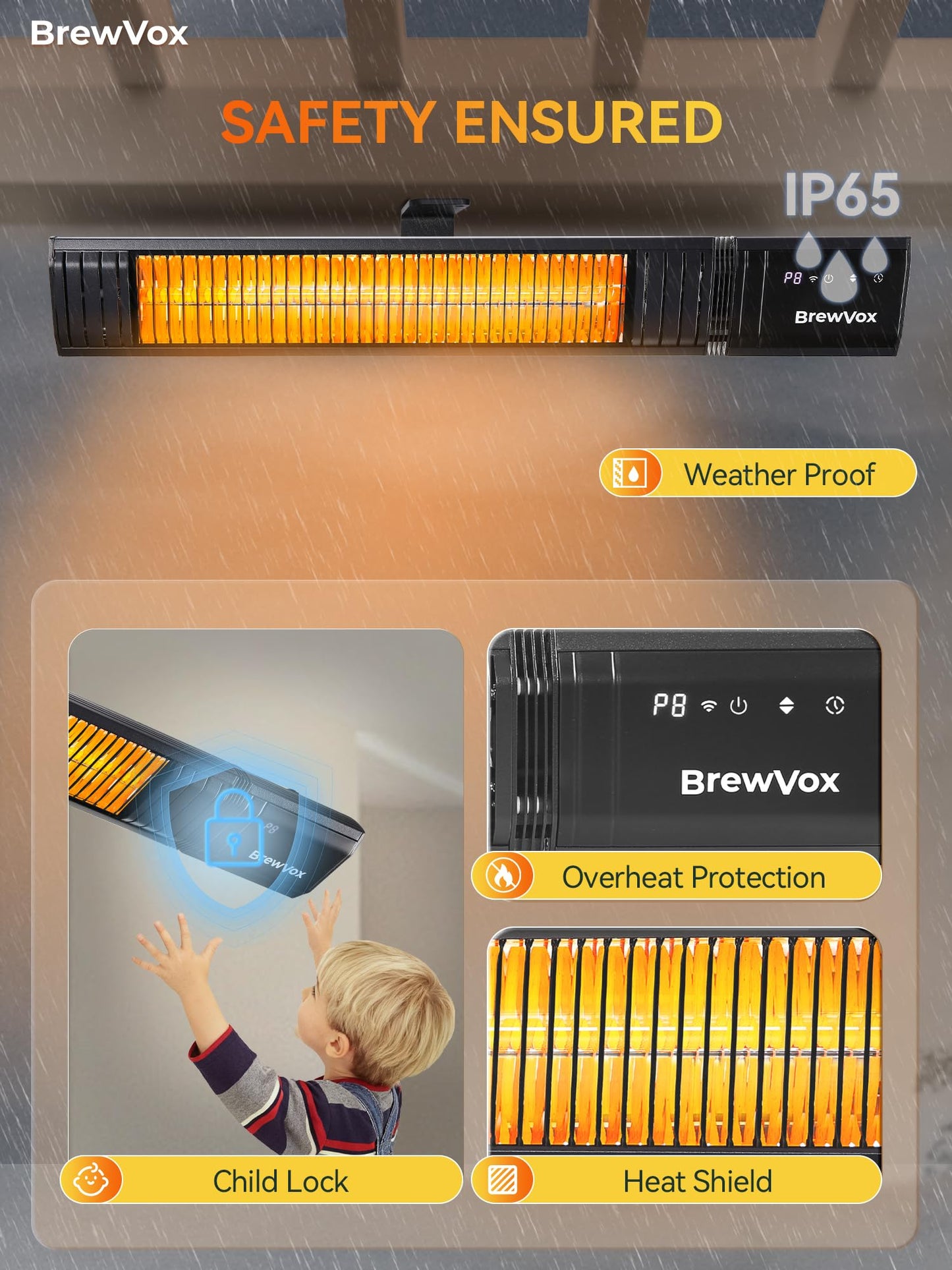 BrewVox Carbon Infrared Electric Outdoor Patio Heater, Smart App-Controlled with Remote On/Off & Timer for Living Room, Bedroom, Garage, Office