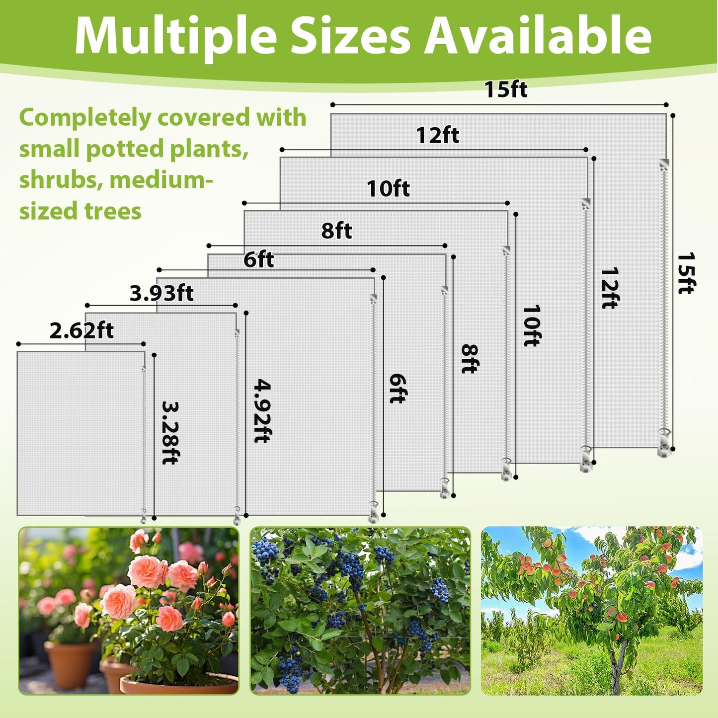 Large Fruit Tree Netting with Drawstring and Zipper, 10 * 10FT Garden Netting for Garden Protection, Insect Bird Netting for Fruit Trees, Protection from Anti Birds, Bugs,Cicadas, Insects