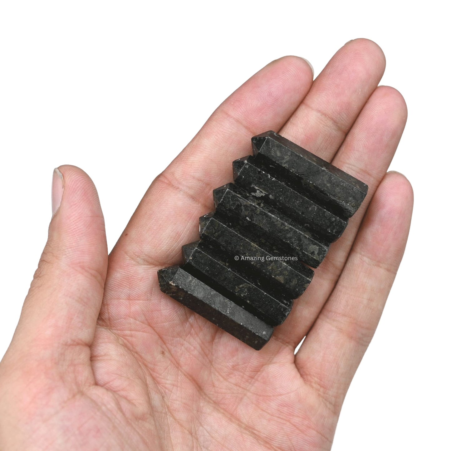 Amazing Gemstone Nuummite Crystal Points Bulk Healing Crystals & Stones - Pack of 3 Single Terminated Healing W& Point Bulk Crystals for Crafts, Crystal Grid, DIY Work - Premium Crystals