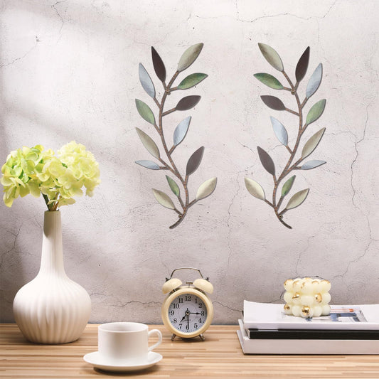 Zhengmy 2 Pieces Metal Tree Leaf Wall Decor Vine Olive Branch Leaf Wall Art Living Room, Hallway Wall Decor Outdoor Decoration(Colorful)