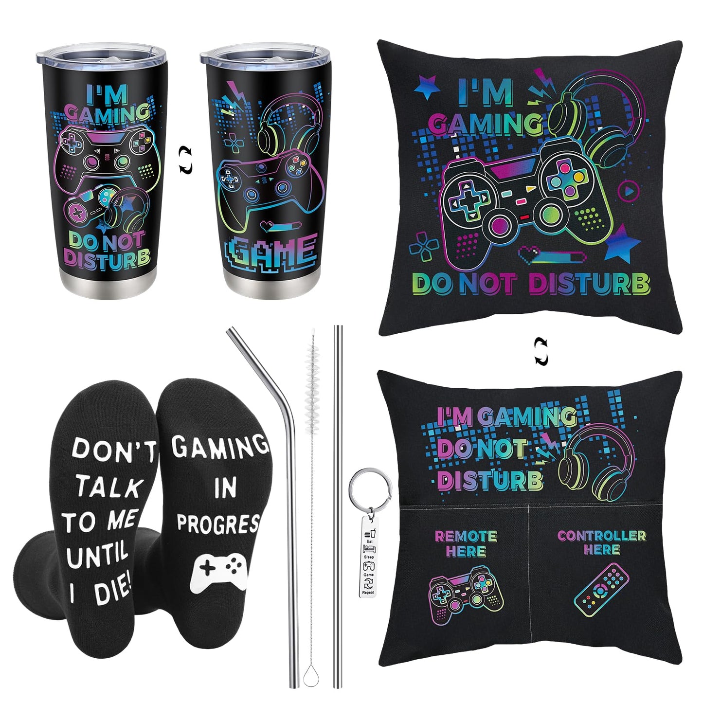 Ovveroche Gamer Gifts for Men Gaming Gift Box for Him Dad Boyfriend Husband Brother Male Friends Gamer Mugs Throw Pillow Cover Socks Gift Basket