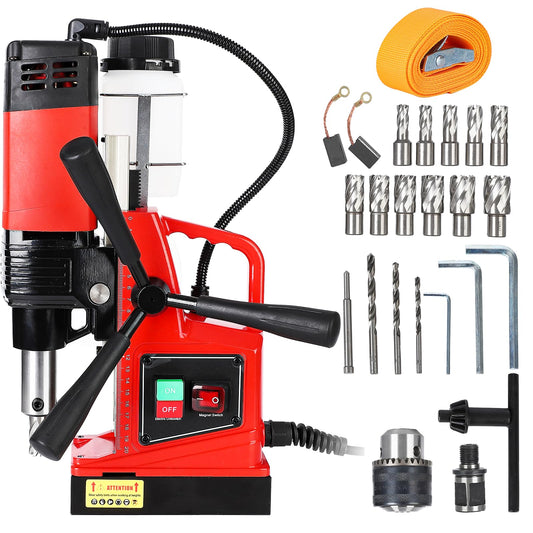 GARVEE Mag Drill Press, 1300W 1.6 in Boring Diameter 2922 lbff/13000N Electric Magnetic Drill with 11Pcs Drill Bits for Industrial Home Improvement Power Magnetic Drill Presses