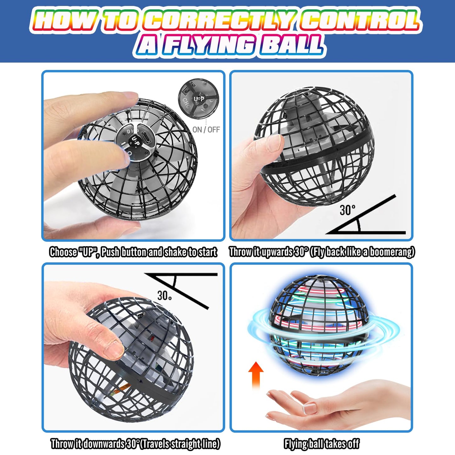 UROINT 2026 Flying Orb Ball for Kids, Magical Hover Cosmic Space Boomerang Rotating Floating Mini Hand Drone Stocking Stuffer Xmas Toys for Girls Boys Teen Age 6 7 8 9 10+ Gray