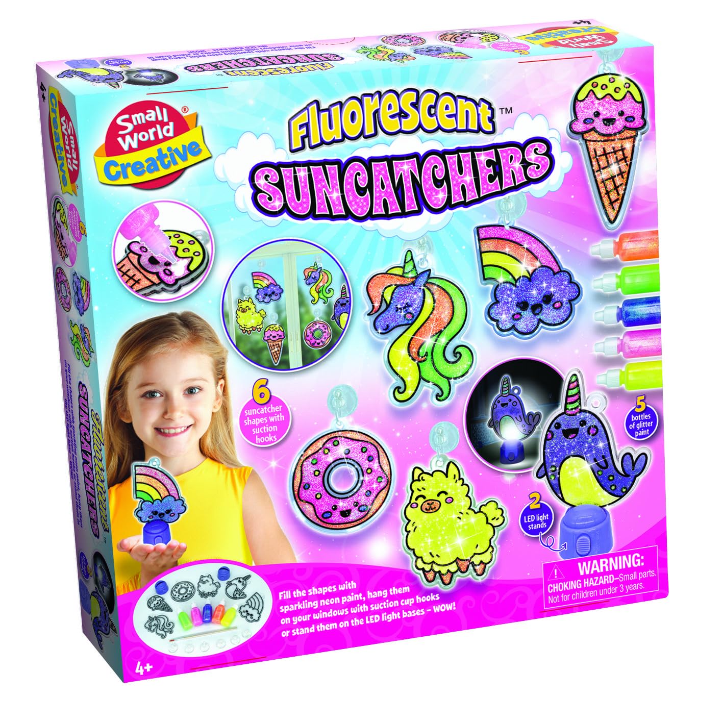 Small World Toys Fluorescent Suncatcher Kit – Fun Kids Crafts & DIY Crafts for Kids Ages 4-8 – Paint-Your-Own Window Art Set with Bright & Colorful Suncatchers