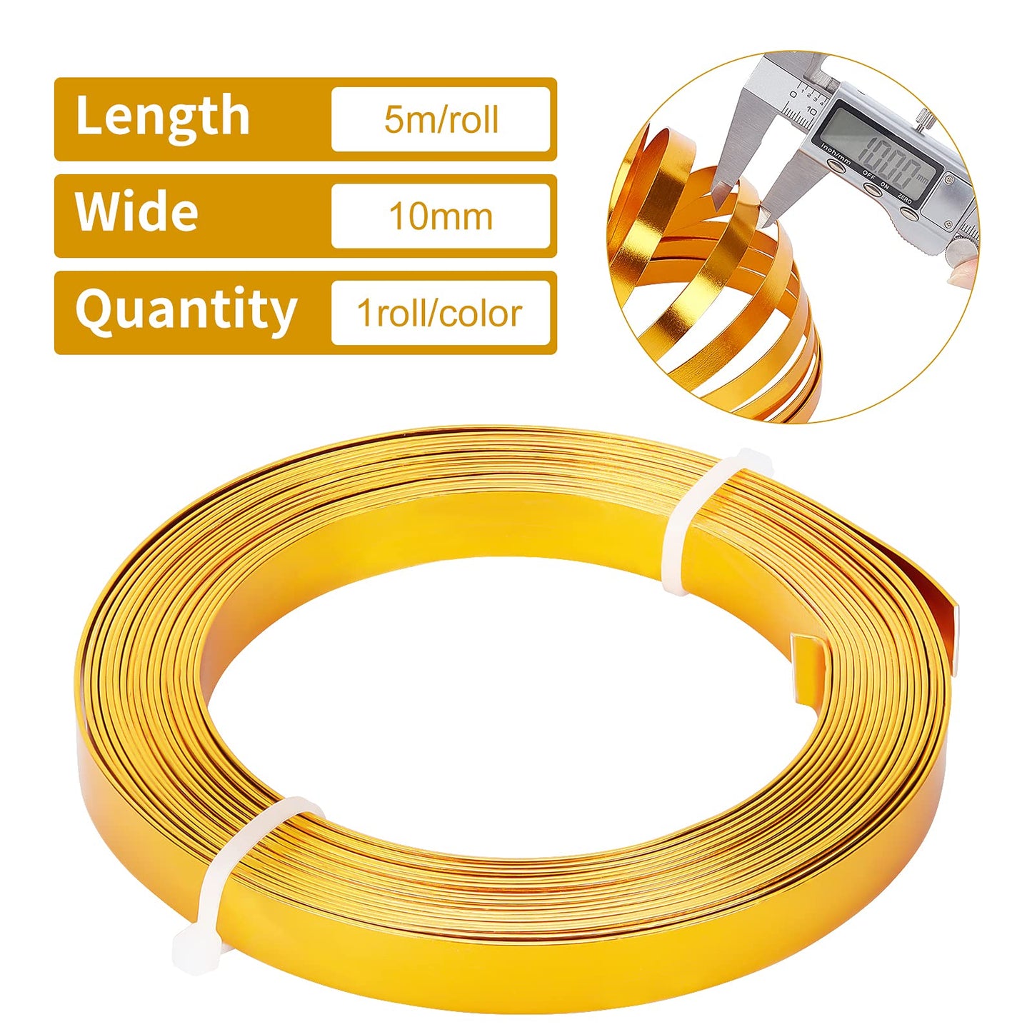 BENECREAT 2 Rolls 33 Feet Gold Sliver Flat Jewelry Craft Wire 10mm Wide Aluminum Wire for Bezel Jewelry Making, Sculpting, Armature Craft