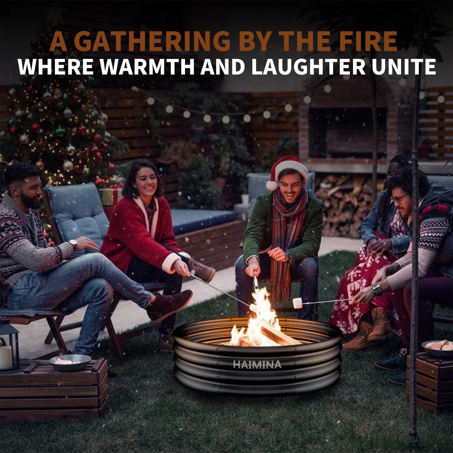 HAIMINA 36 Inch Fire Pit Ring, Heavy Duty Large Fire Pit Ring for Outside Wood Burning, Fire Pits Rings with High-Temperature Coating for Backyard, Bonfire, Camping, Beach (3x3 FT)