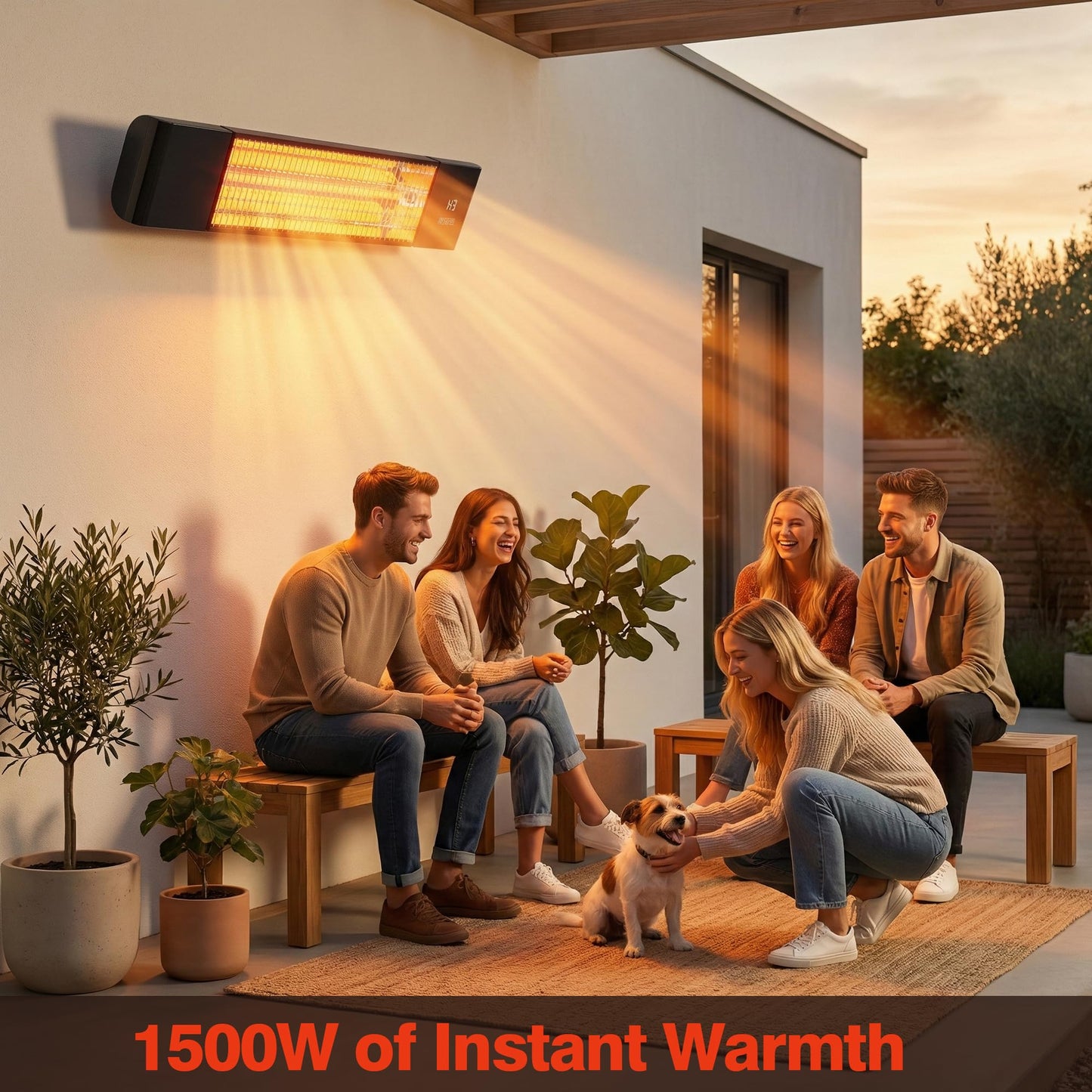 Infrared Electric Patio Heater,Outdoor Electric Patio Heater, Hanging Mounted and Ceiling Mounted Heater for Patio, Garage, Backyard, 1500W, Black
