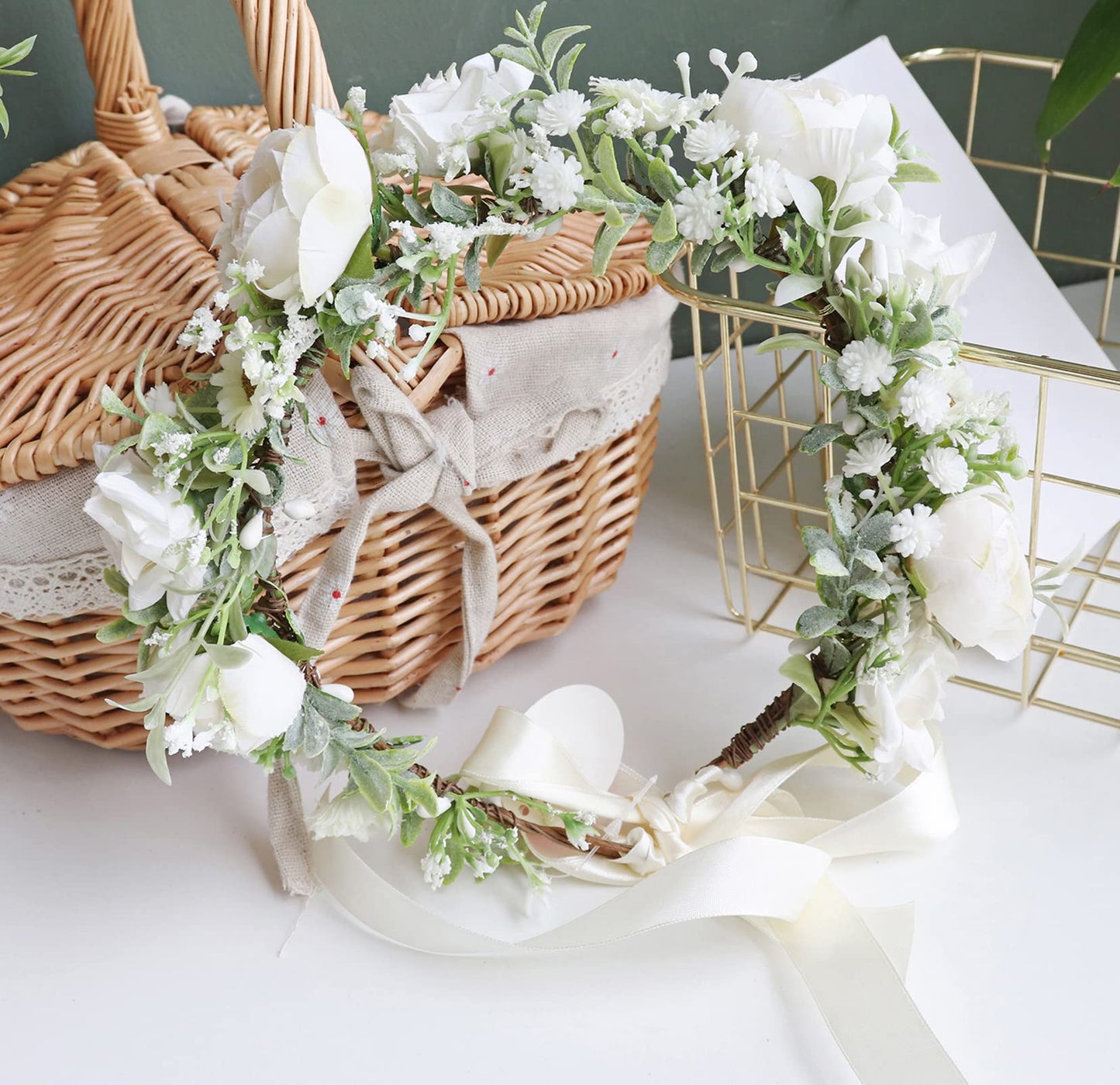 Trepveter Floral Crowns for Women Flower Crown Flower Garland Headband Floral Headpiece Halo Cosplay Halloween Bridal Wedding Photo Props Renaissance Party Prom
