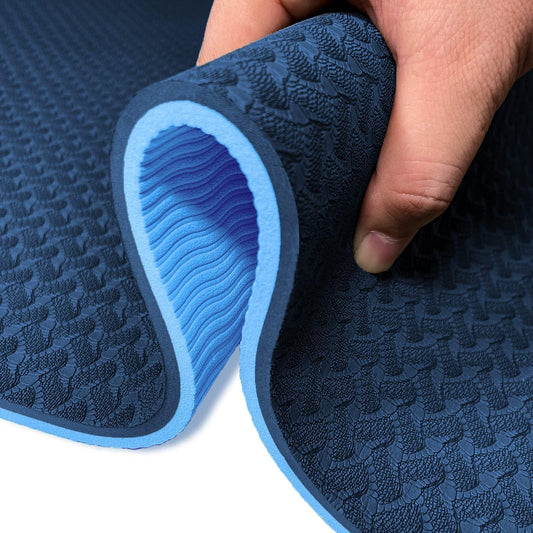 Yoga Mat 1/3 inch QMKGEC Exercise Mats 8mm TPE Non-Slip Extra Thick High-Density Eco Friendly for Yoga Workout Pilates Yoga Mats for Women Men (Blue)