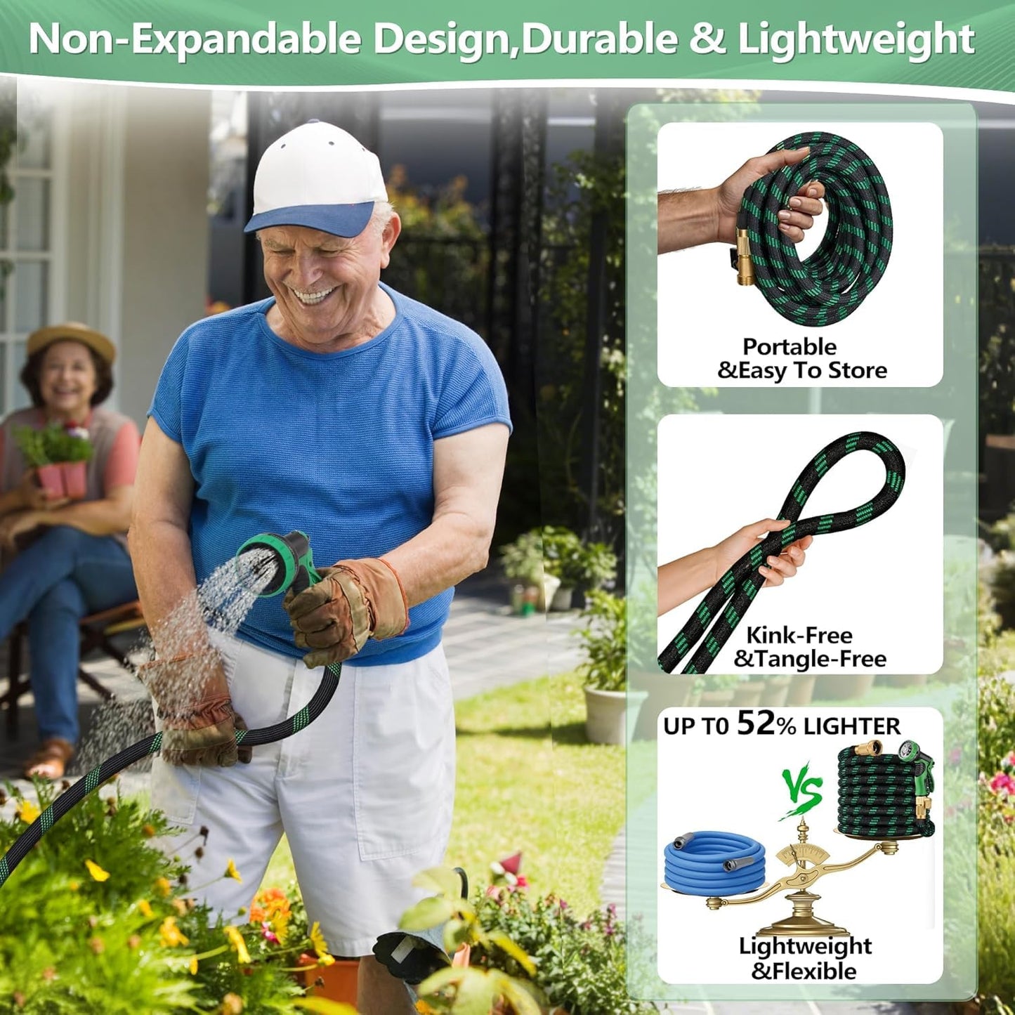 50 ft Garden Hose, Flexible Ultra Lightweight Durable Garden Hose, Kink-Free Water Hose with 10 Function Sprayer - Non-Shrinking Garden Hoses, Easy to Store,All-Weather, Car Washing Pipe Garden Hoses