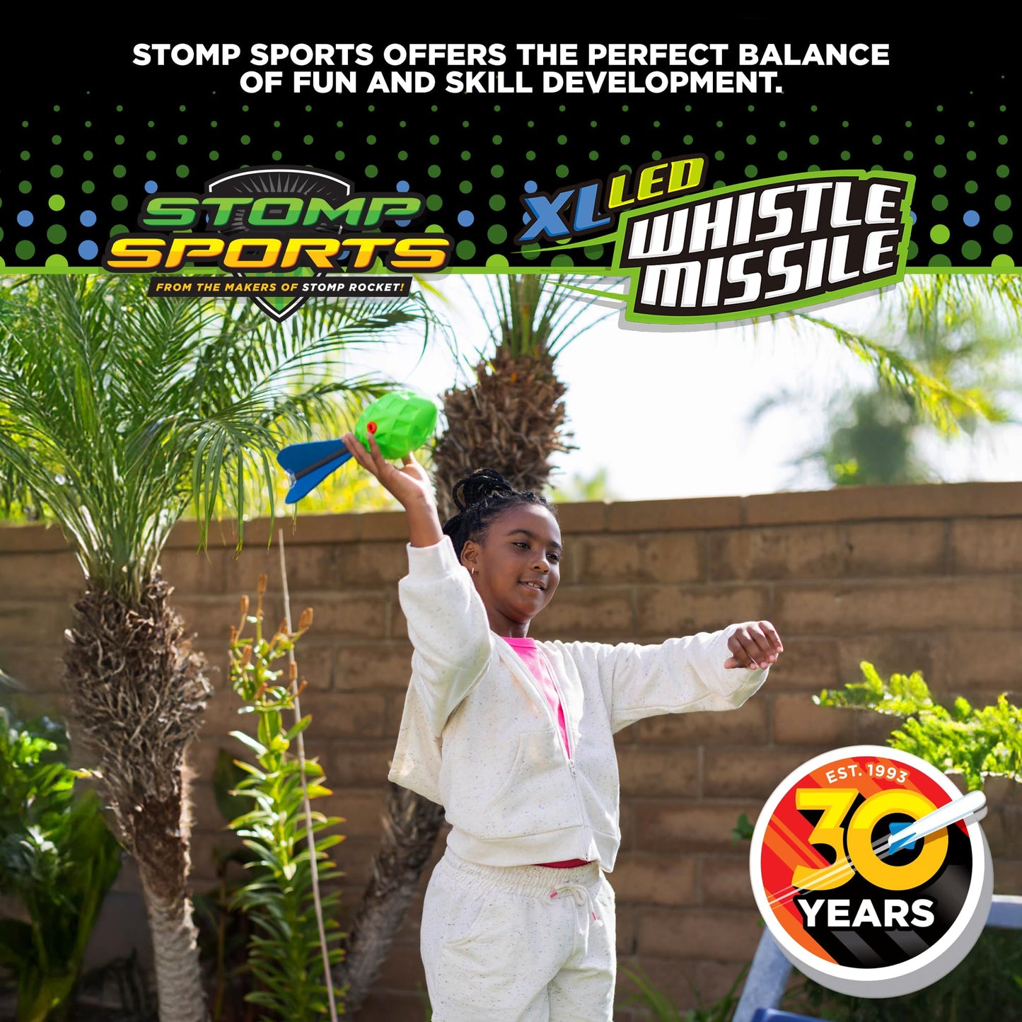 Stomp Rocket XL LED Whistle Missile - Whistling Foam Football with Tail - Fun Backyard Outdoor & Indoor Kids Toys Gifts for Boys & Girls - Sports Play Toys for Ages 3+