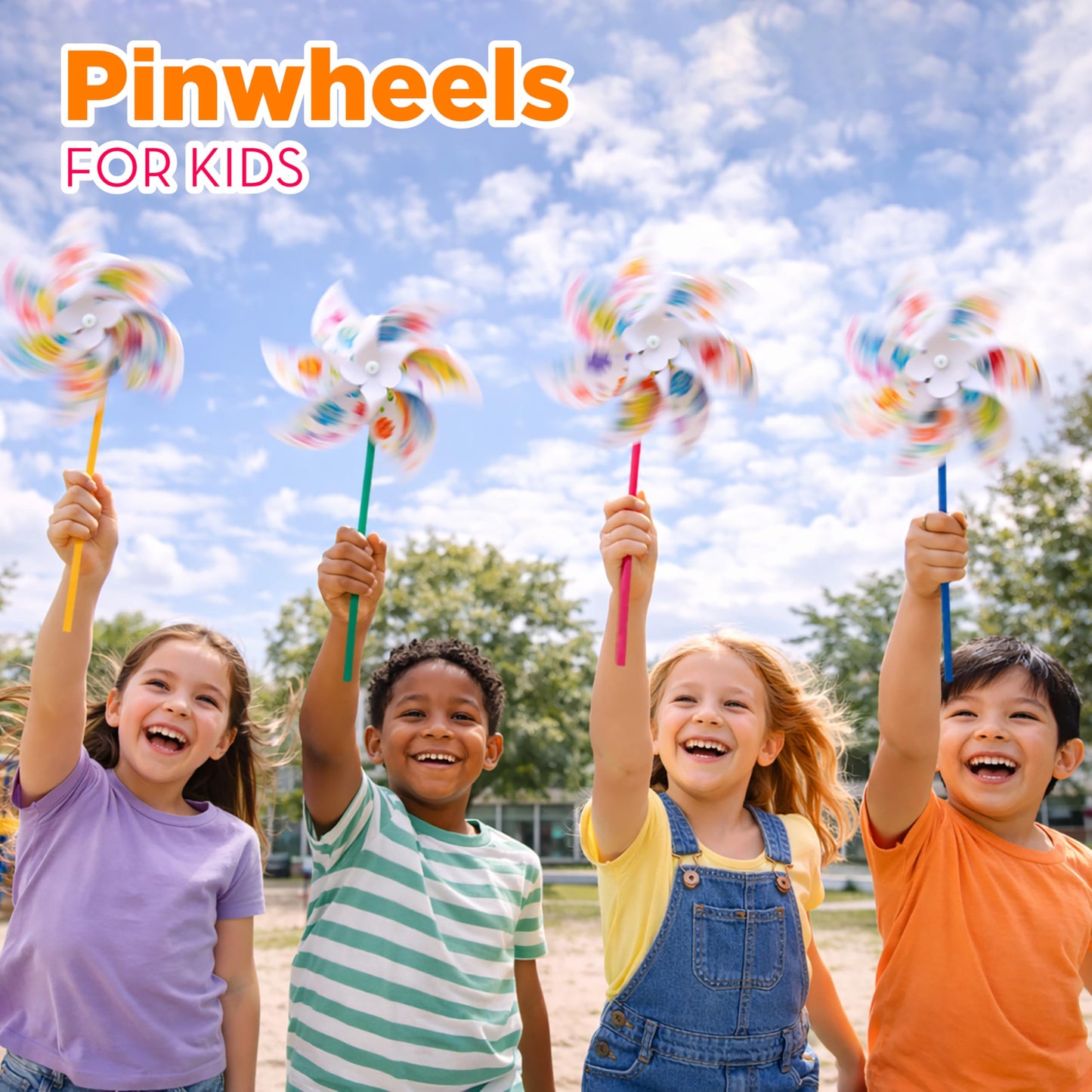 4E's Novelty DIY Pinwheels Craft for Kids (48 Pack) Color Your Own White Pinwheels, Bulk Summer Spring Craft Kit for Boys & Girls, Arts and Craft Party Activity, Church Easter Crafts