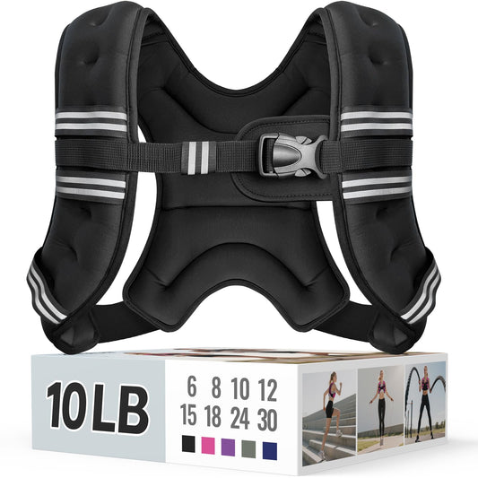 Zeerun Weighted Vest for Women & Men with Reflective Stripe and Adjustable Buckle, Comfortable & Durable Rucking Vest for Walking, Running & Strength Training, 10LBS-Black