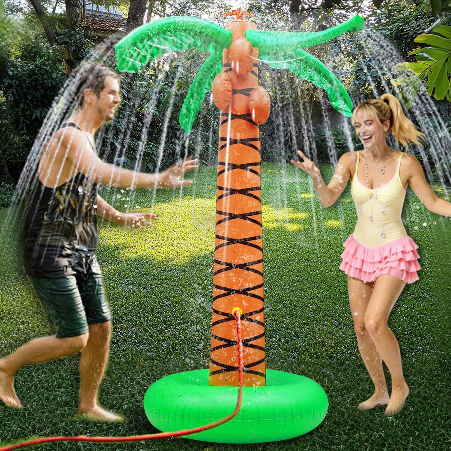 61" Inflatable Palm Tree Backyard Sprinkler for Kids, Spray Water Pool Toy Inflatable sprinkler for yard Outdoor Hawaiian Party Coconut Tree for Lawn Sprinkler for Boys Girls Backyard Beach Games Toys