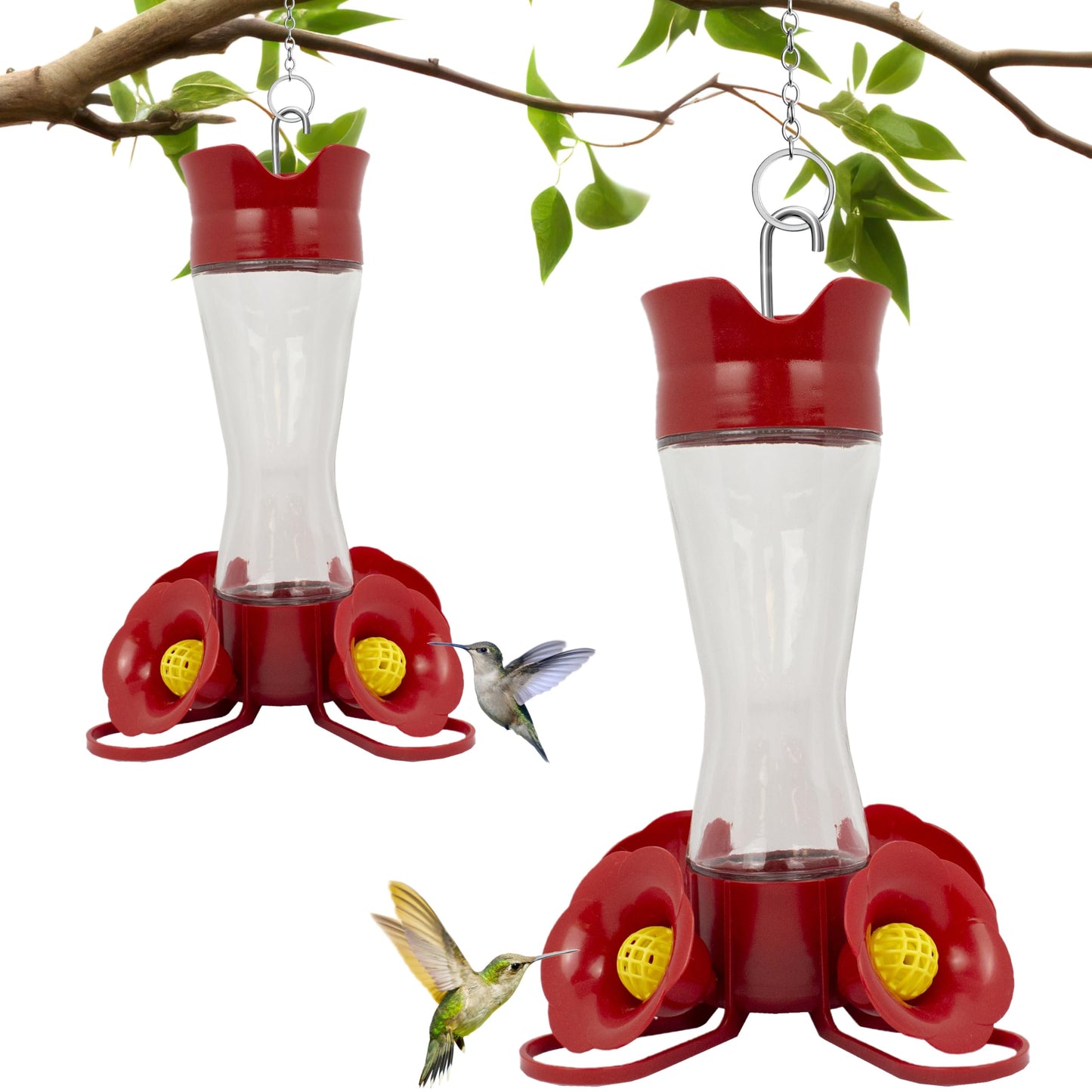 Perky-Pet Glass Hummingbird Feeders for Outdoors with Ant Moat, Bee Guards, & Perches, 8oz Nectar Capacity, Wide-Mouth Bottle for Easy Filling & Cleaning, Outdoor Garden Décor, 203CPBN-2 (Pack of 2)