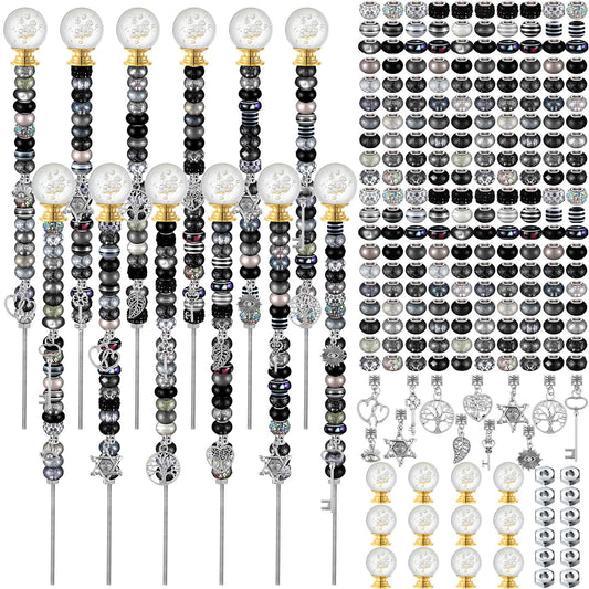 Tigeen 236 Pcs Garden Stake DIY Fairy Wand Plant Stake with 12 Colorful Crystal Stopper Top 12 Threaded Rod with 200 Large Hole Bead for Spring Summer Holiday Outdoor Decorations(Dark Witchy)