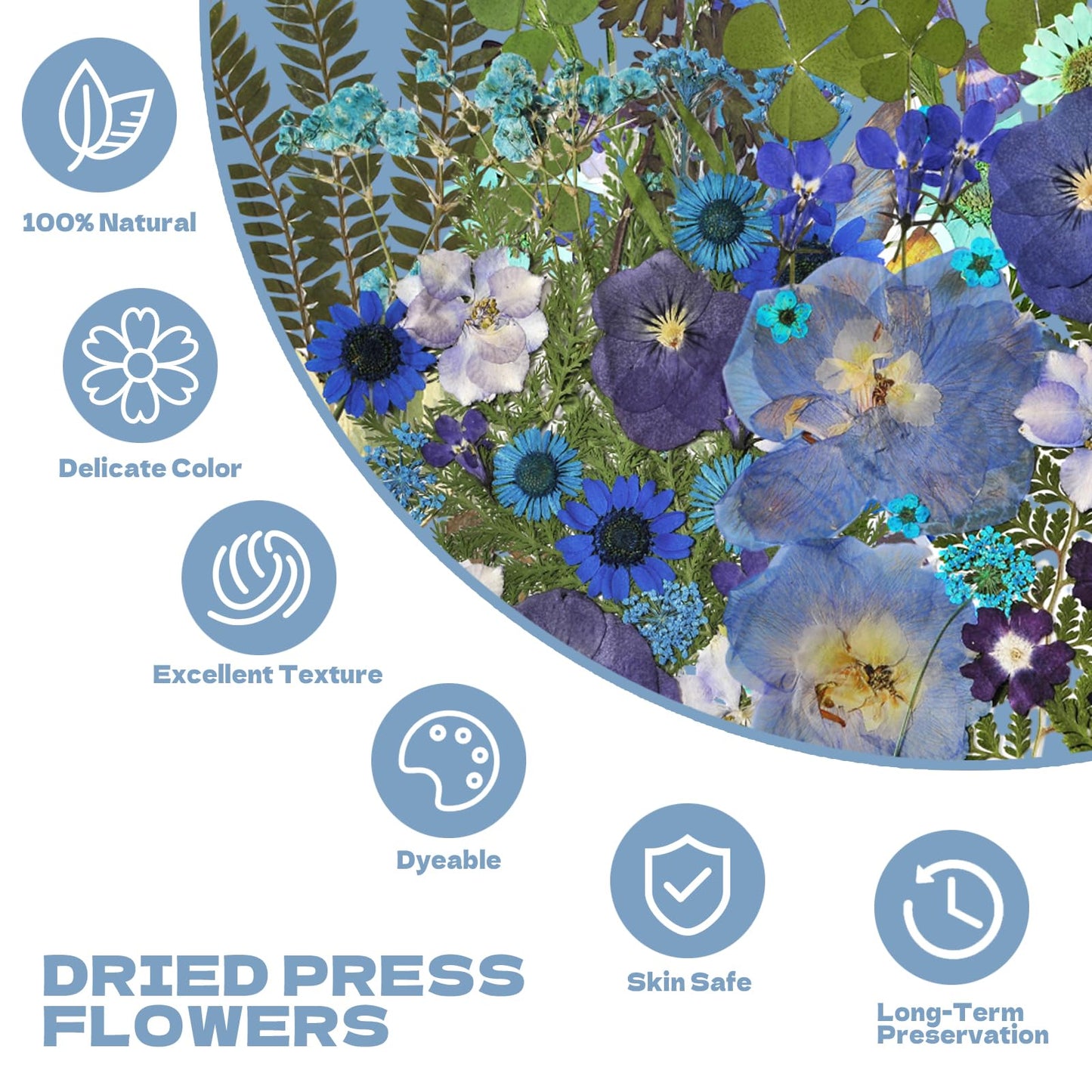 CONVELIFE Pressed Flowers112 Pcs , Blue Natural Dried Pressed Flowers with 10Butterfly Stickers, Pressed Leaves kit for Scrapbook Supplies Card Making Resin Jewelry Making Soap Candle DIY Crafts