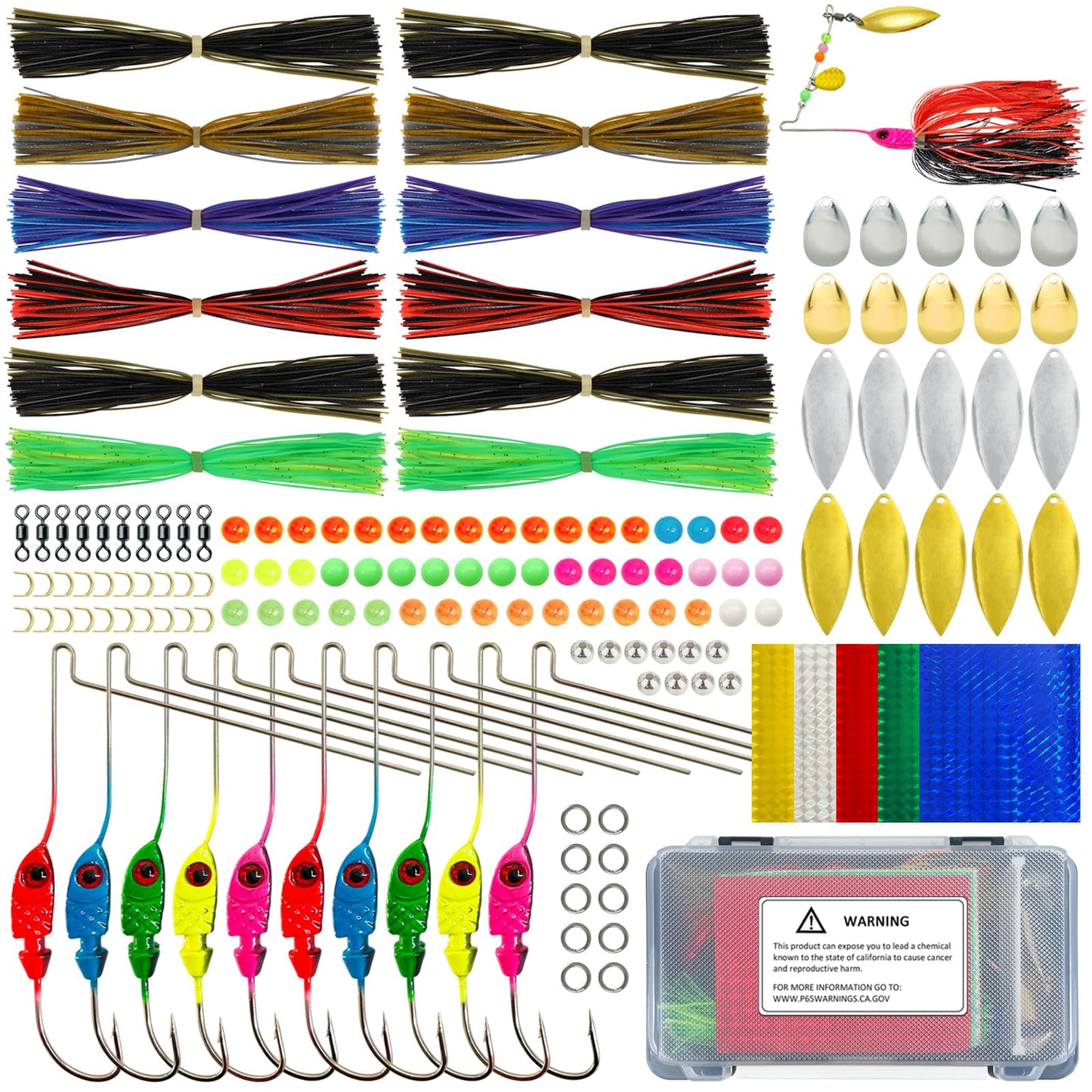 FREE FISHER 148Pcs Spinner Making Kit Spinner Blades, Spoon, Jig Head Spinner Shaft, Silicone Jig Skirts, Fishing Beads, Swivels, Clevis U-Shaped Links for Spinnerbaits DIY Making Kit for Bass Trout