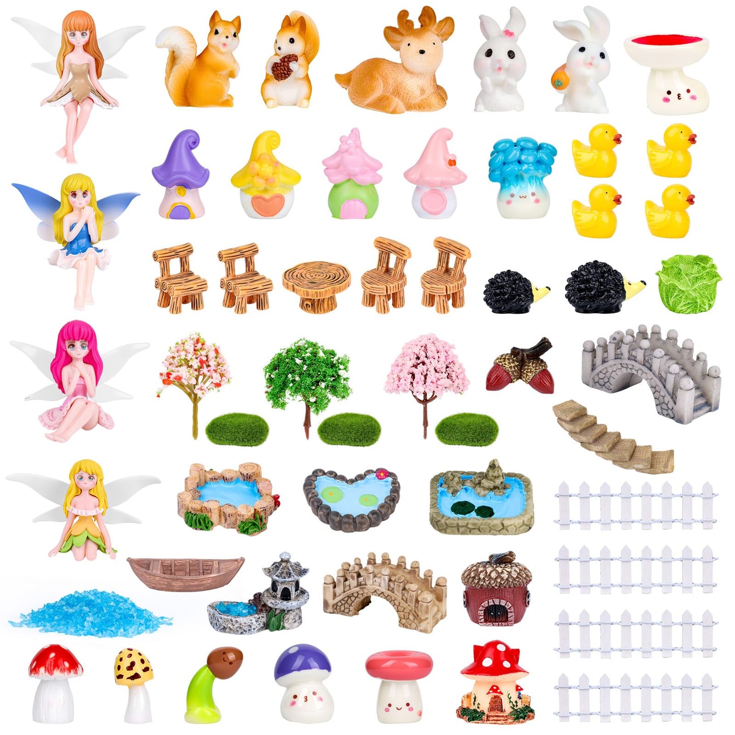 NSBUDIN 54 Pcs Fairy Garden Accessories - Miniature Garden Accessories Set with Resin Animal Figurines, Fairy Elves & Mini Ornaments for DIY Mini Garden & Terrarium