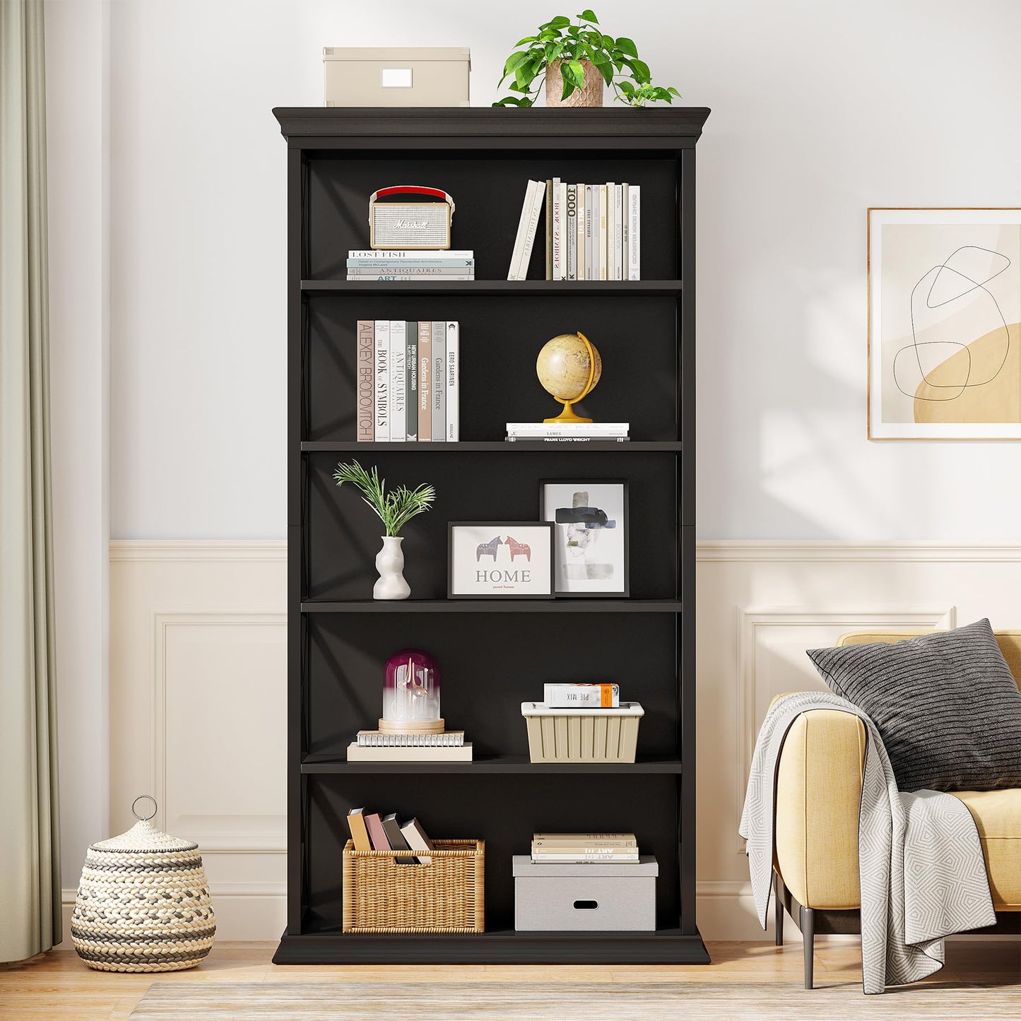 Tribesigns 6-Tier Bookcase, 71 Inches Industrial Bookshelves and Bookcases, Floor Standing 5 Shelf Display Storage Shelves Tall Bookcase for Home Office, Living Room, Bed Room, All Black