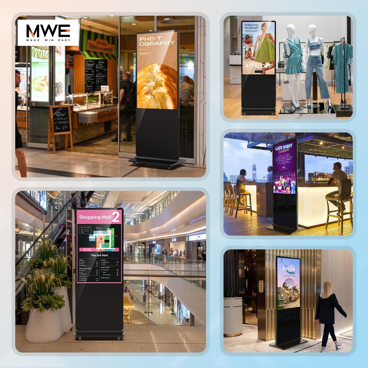 QIXZOCV MWE 37 Inch Indoor Digital Signage Display Kiosk LCD Standing Commercial Poster Multimedia Advertising Display Totem with USB/HDMI/WiFi