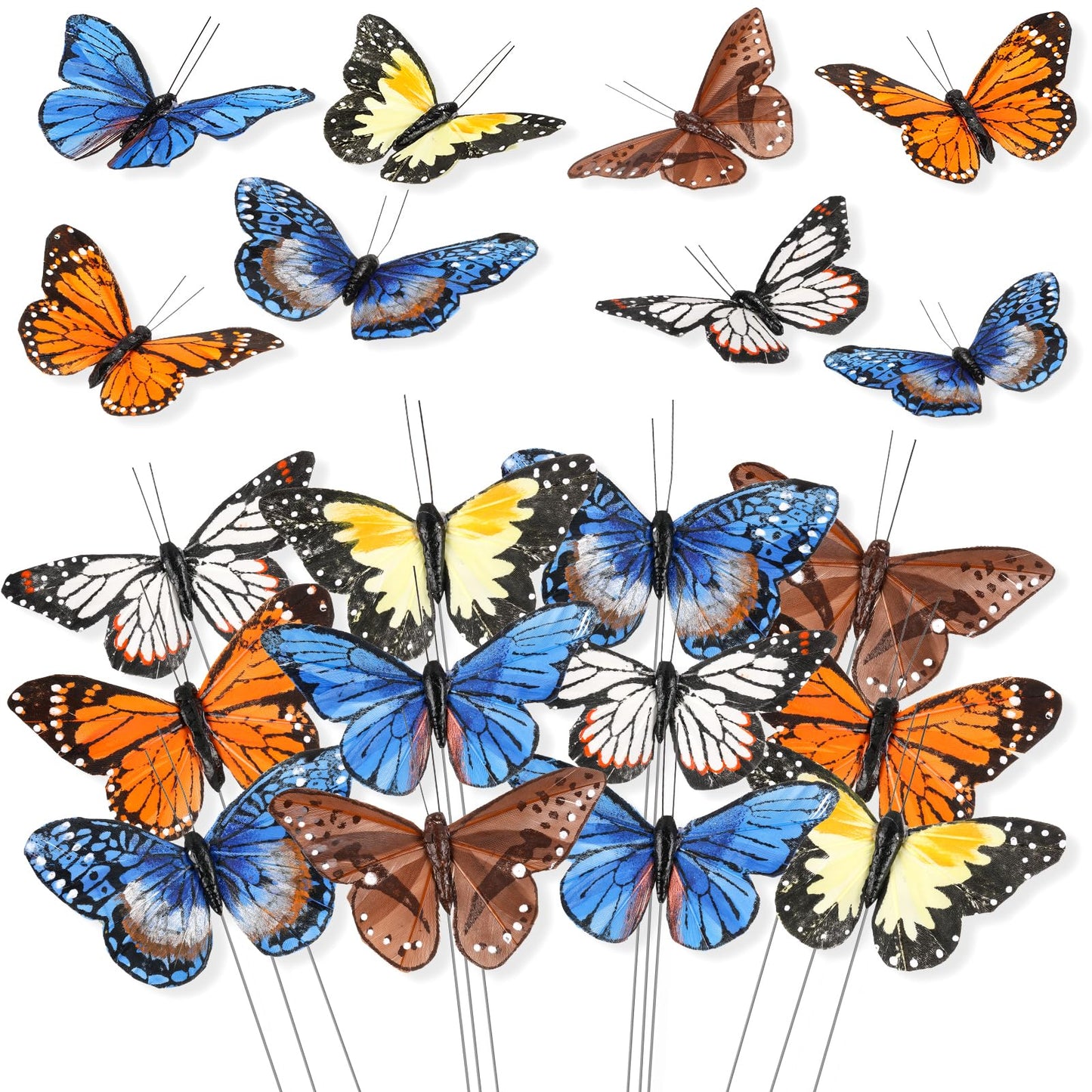 Butterfly Floral Picks Flower Arrangements Decoration 3D Artificial Feather Butterflies for Crafts Monarch Butterfly Decorations Fake Butterflies on Picks Bouquets for Garden Stakes Wall Decor