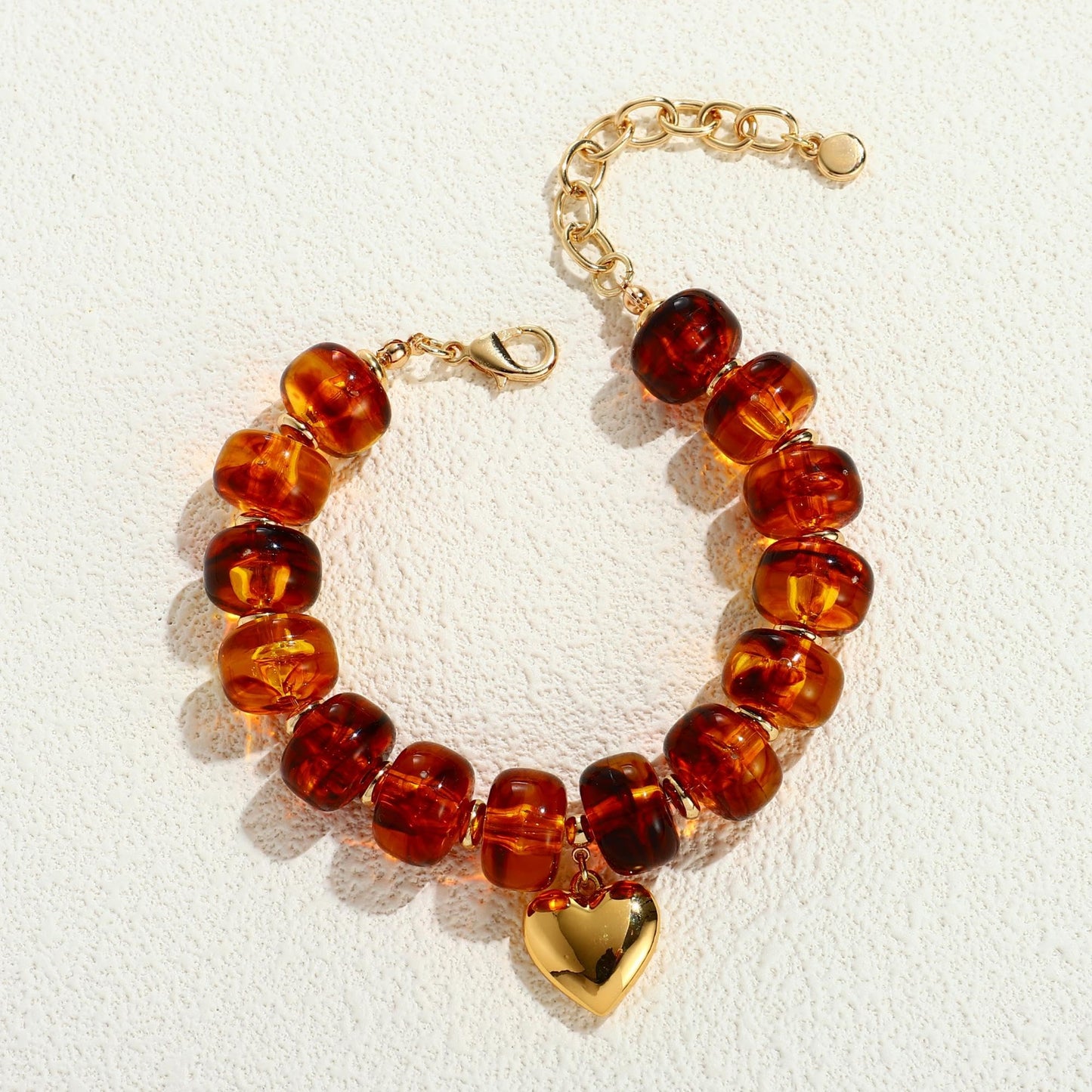 ENSKEFEN Brown Beaded Bracelets for Women Trendy Gold Heart Charm Bracelet Chunky Acrylic Resin Beads Bracelet Summer Vintage Statement Bracelets