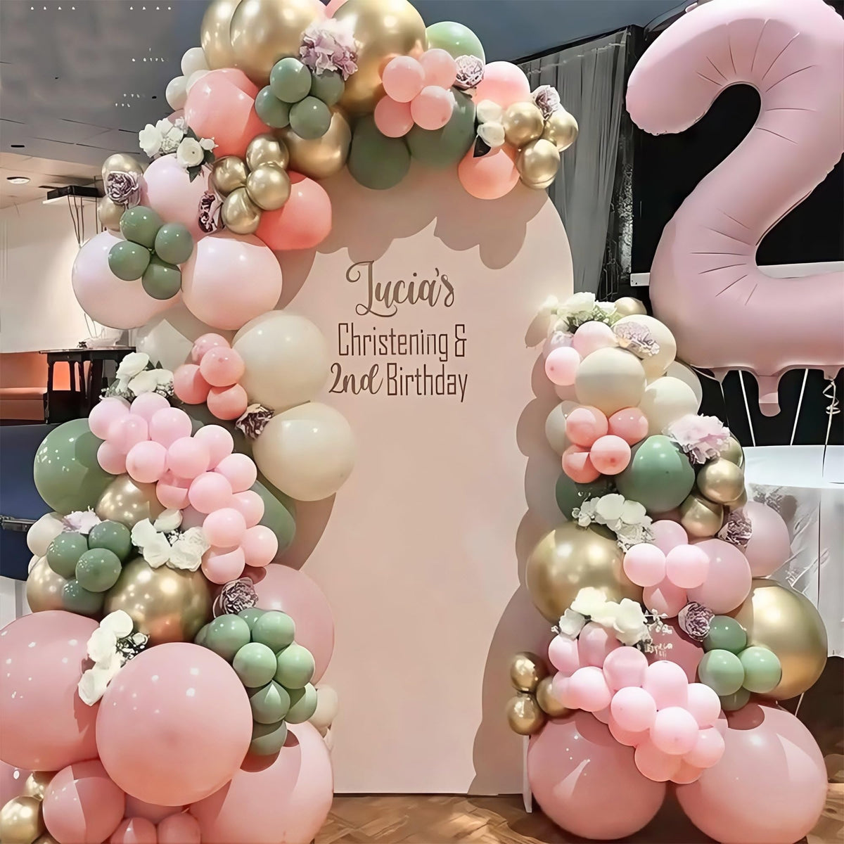 Baby in Bloom Balloon Arch Kit, 134Pcs Dusty Sage Green and Pastel Pale Pink Cream White Beige Light Gold Floral Balloon Garland for Girls Boho Baby Shower Flower Birthday Garden Tea Party Decorations