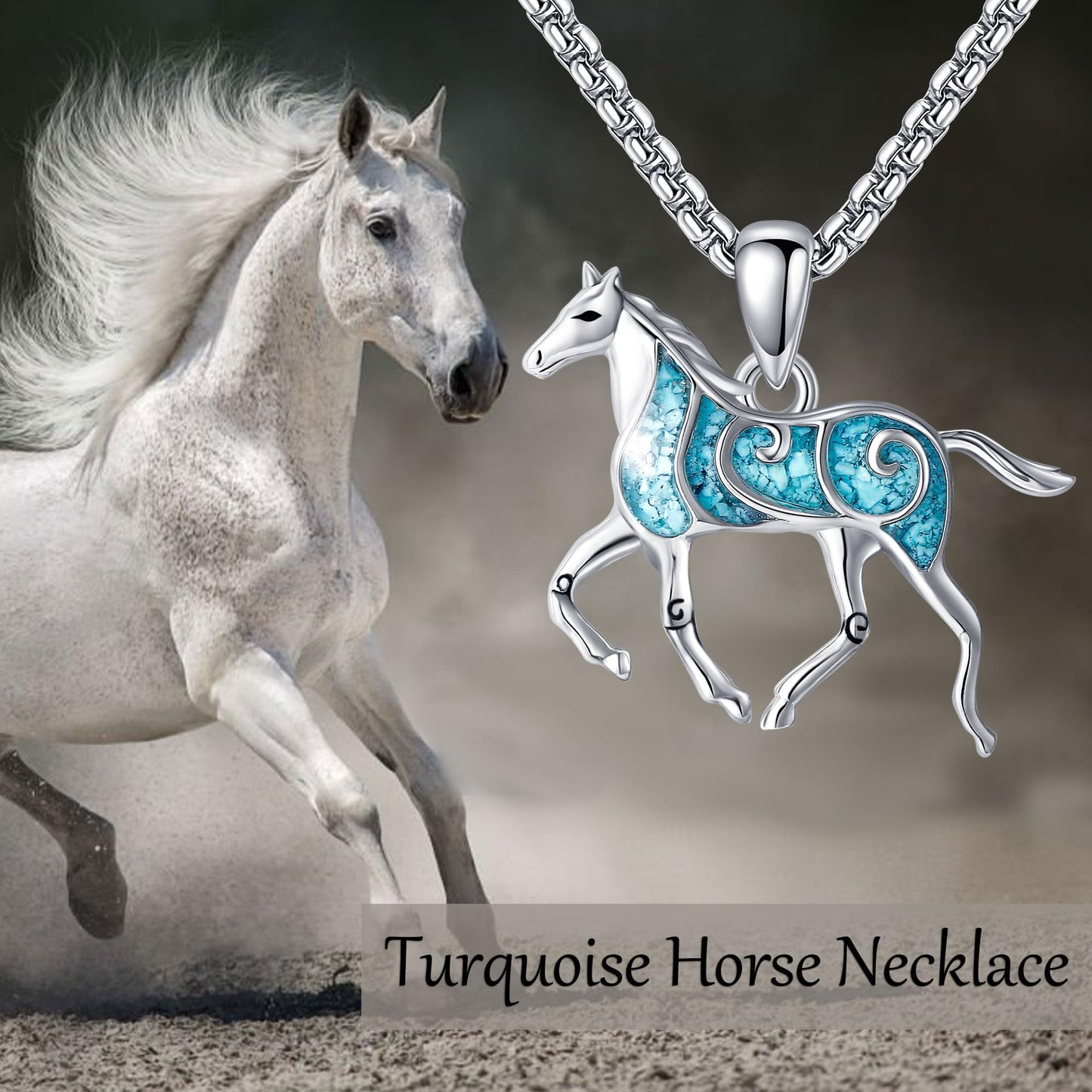 HKPATOP Horse Necklace 925 Sterling Silver Turquoise Horse Pendant Necklace Animal Jewelry Gifts for Women Men