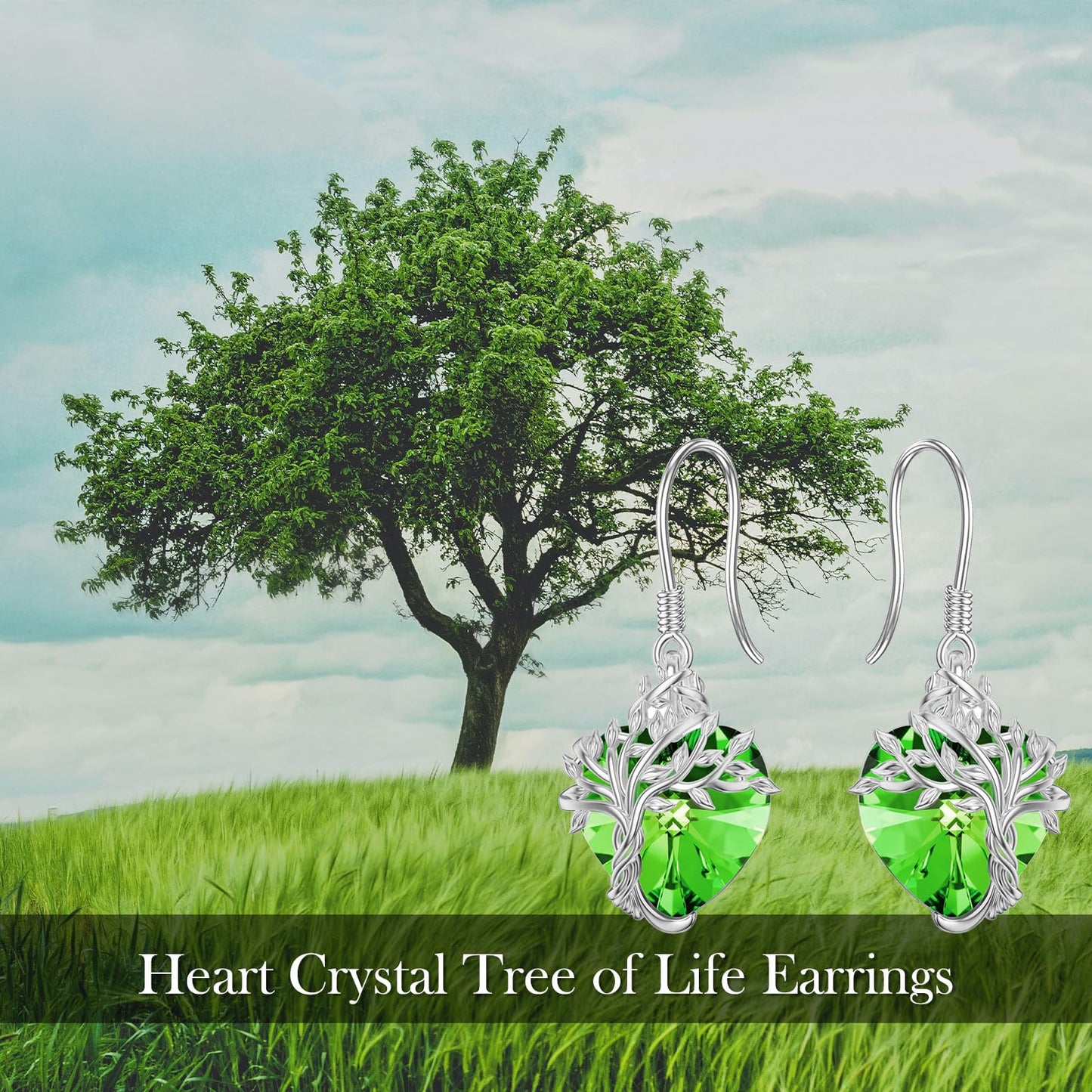 TOUPOP Heart Emerald Earrings Sterling Silver Tree of Life Earrings May Birthstone Jewelry Birthday Mothers Day Gifts for Women Mom Her