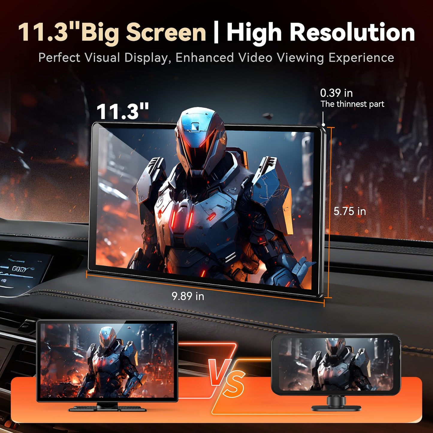 11.3" Wireless Carplay Screen for Car with N-etflix/YouTube/TikTok, Upgraded A-pple CarPlay & Android Auto Screen,Portable AI Magic Box with Backup Camera/Navigation/Voice Control,for All Vehicles