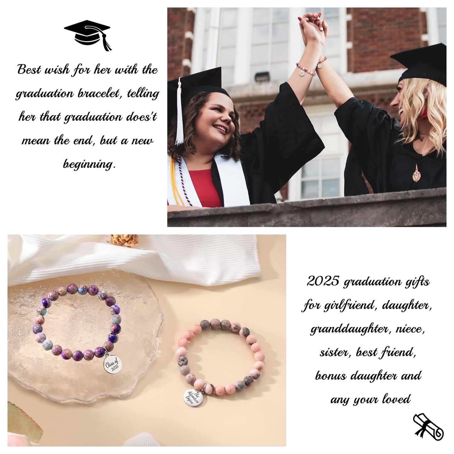 Sistble Middle School Graduation Gifts Class of 2026 Jasper Beaded Graduation Bracelets Inspirational Gifts for Women 5th 8th Grade Granddaughter Gift Ideas Jewelry for Teens