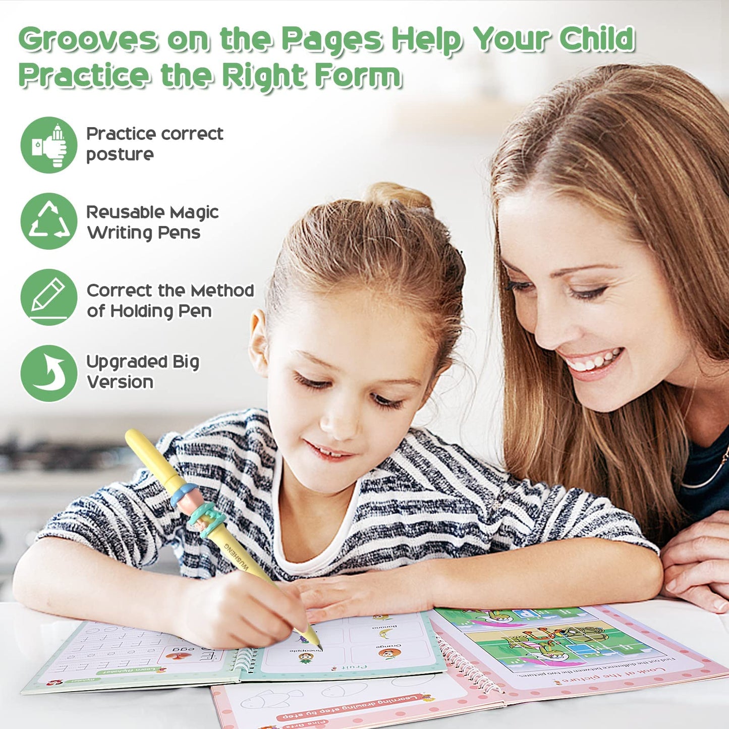 ASIGN Magic Ink Copybooks for Kids Reusable Handwriting Workbooks for Preschools Grooves Template Design and Handwriting Aid Gifts for kids (5)
